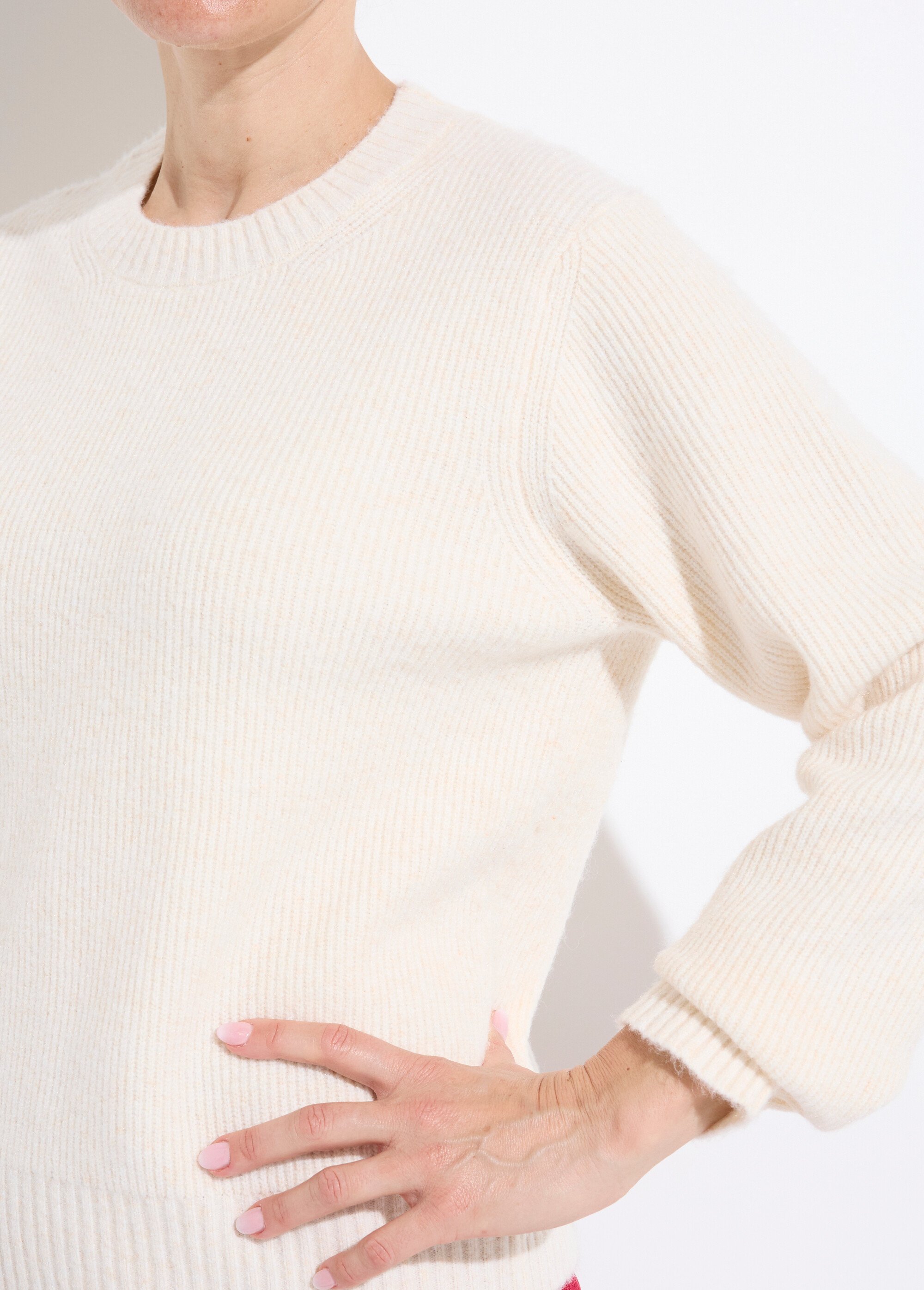 Pull chaud côtelé avec laine et fibres recyclées Femme Beige PETULA DE1