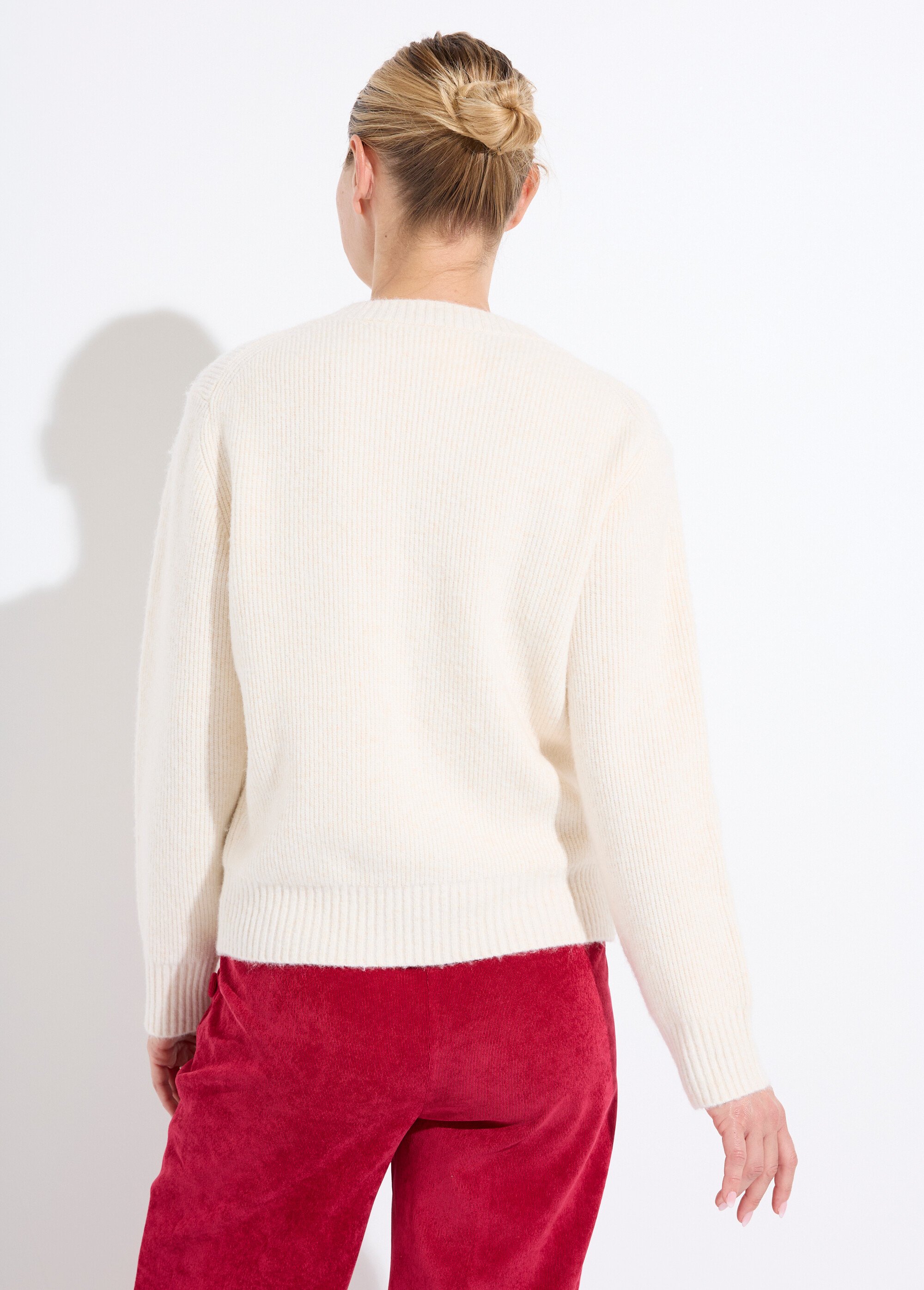 Pull chaud côtelé avec laine et fibres recyclées Femme Beige PETULA DO1