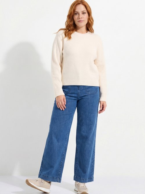 Pull chaud côtelé avec laine et fibres recyclées Femme Grande Taille Beige PETULA SI1