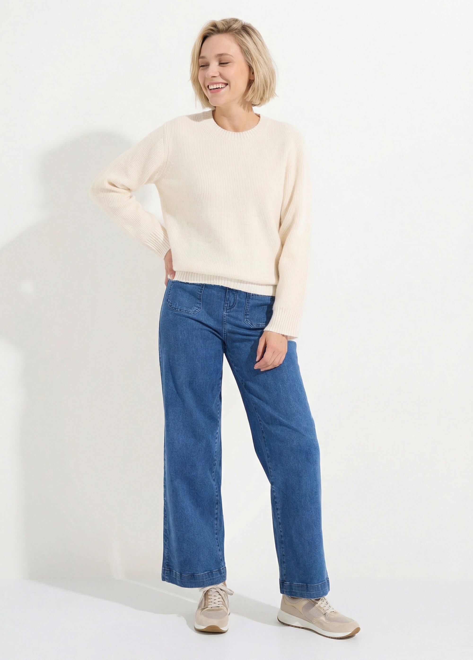 Pull chaud côtelé avec laine et fibres recyclées Femme Beige PETULA SI1