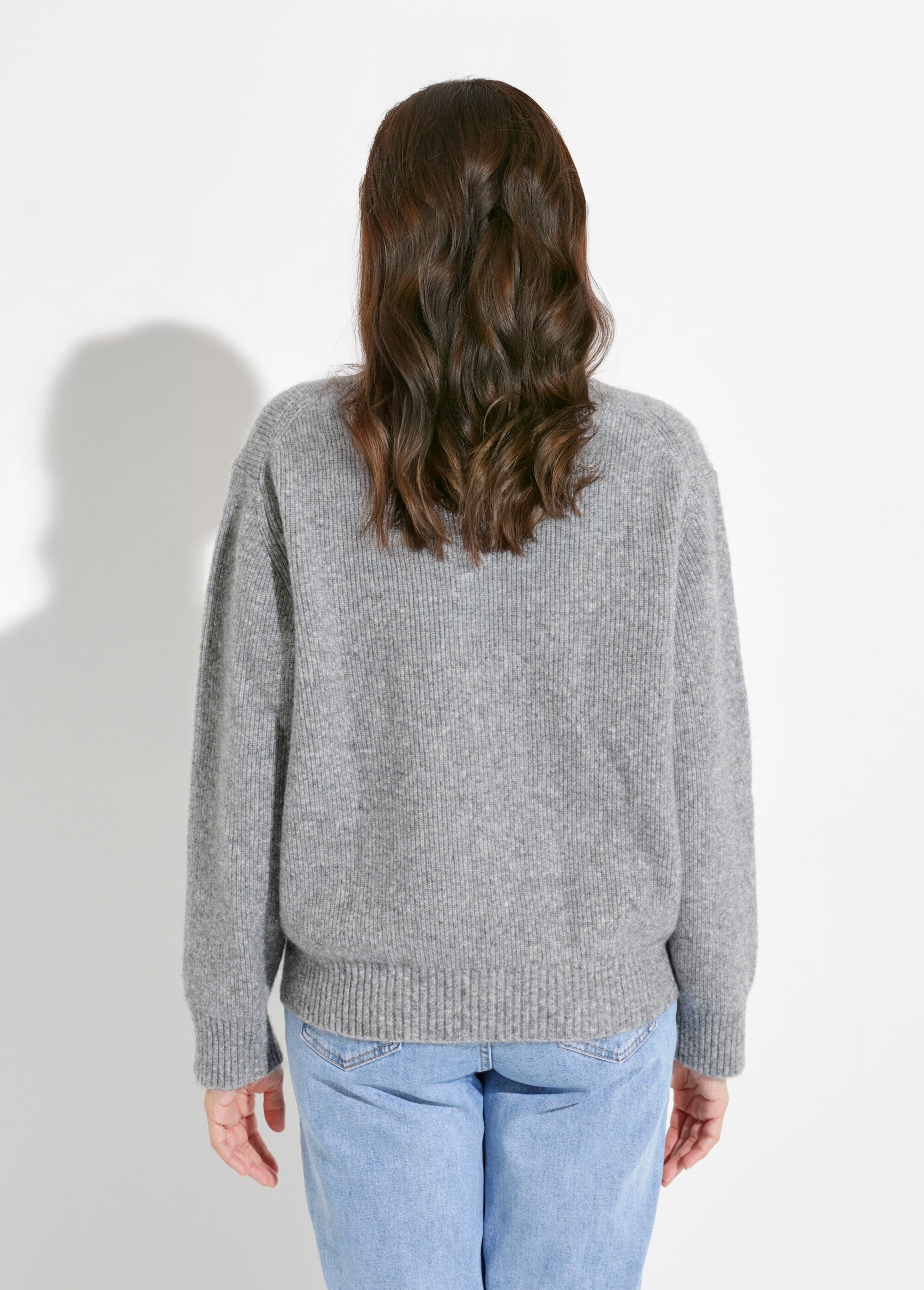 Pull chaud côtelé avec laine et fibres recyclées Femme Gris PETULA DO1