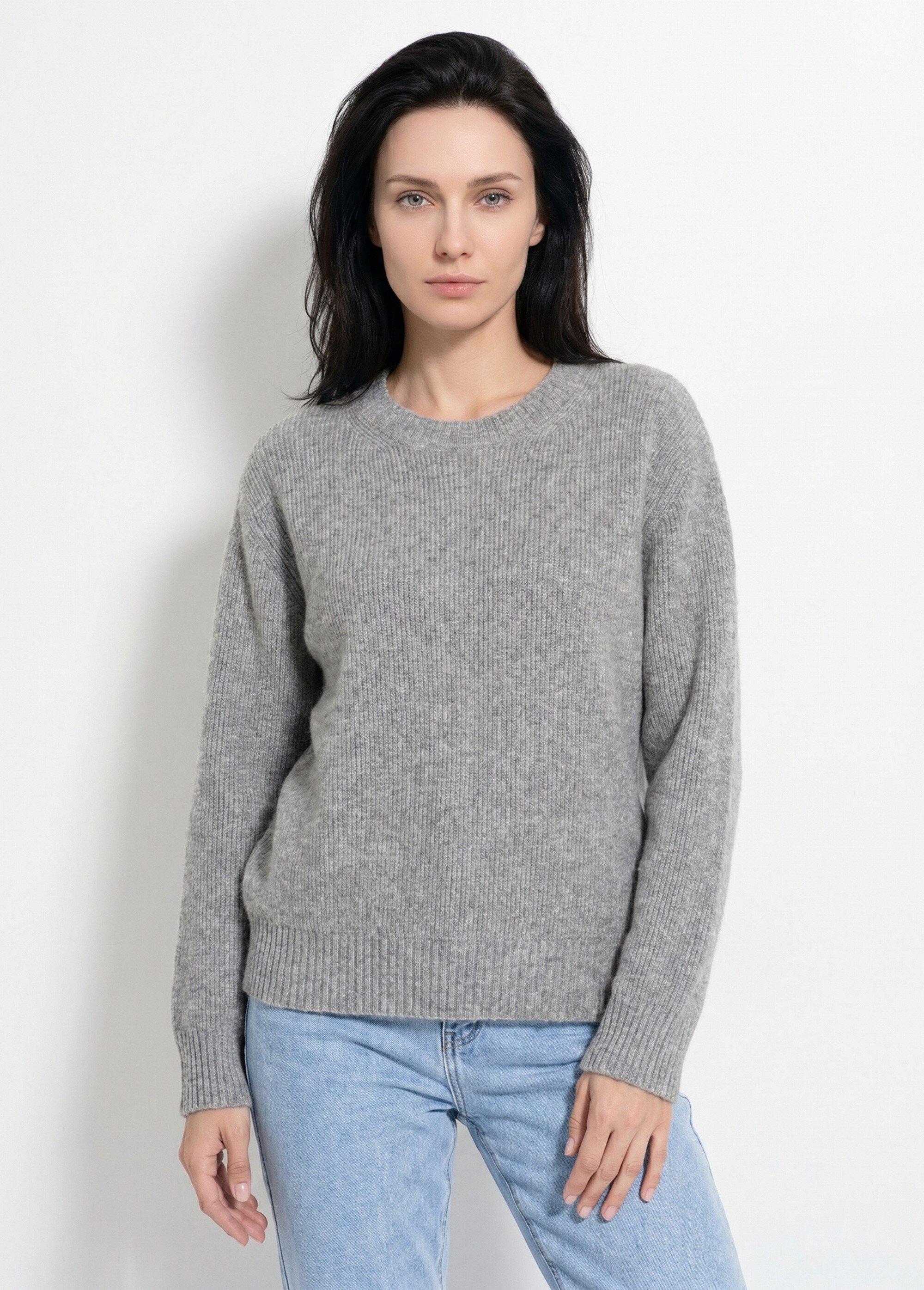 Pull chaud côtelé avec laine et fibres recyclées Femme Gris PETULA FA1