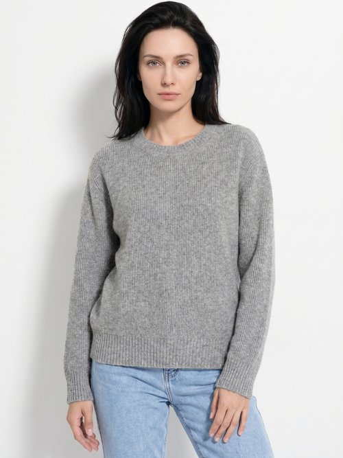 Pull chaud côtelé avec laine et fibres recyclées Femme Gris PETULA FA1