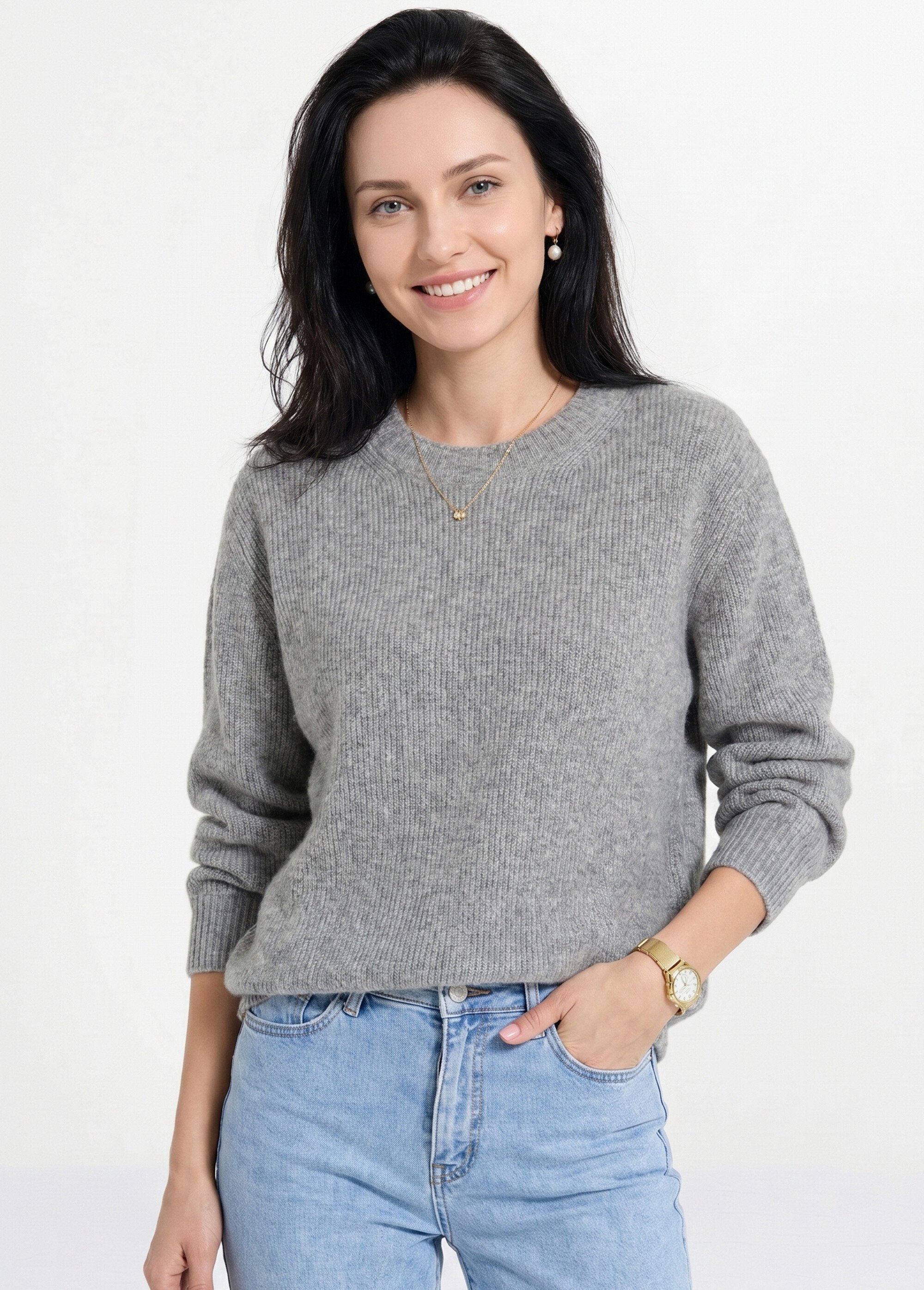 Pull chaud côtelé avec laine et fibres recyclées