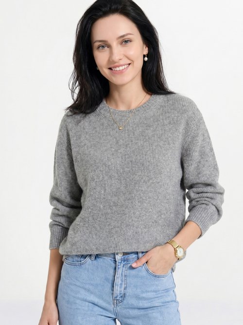 Pull chaud côtelé avec laine et fibres recyclées Femme Gris PETULA MV1