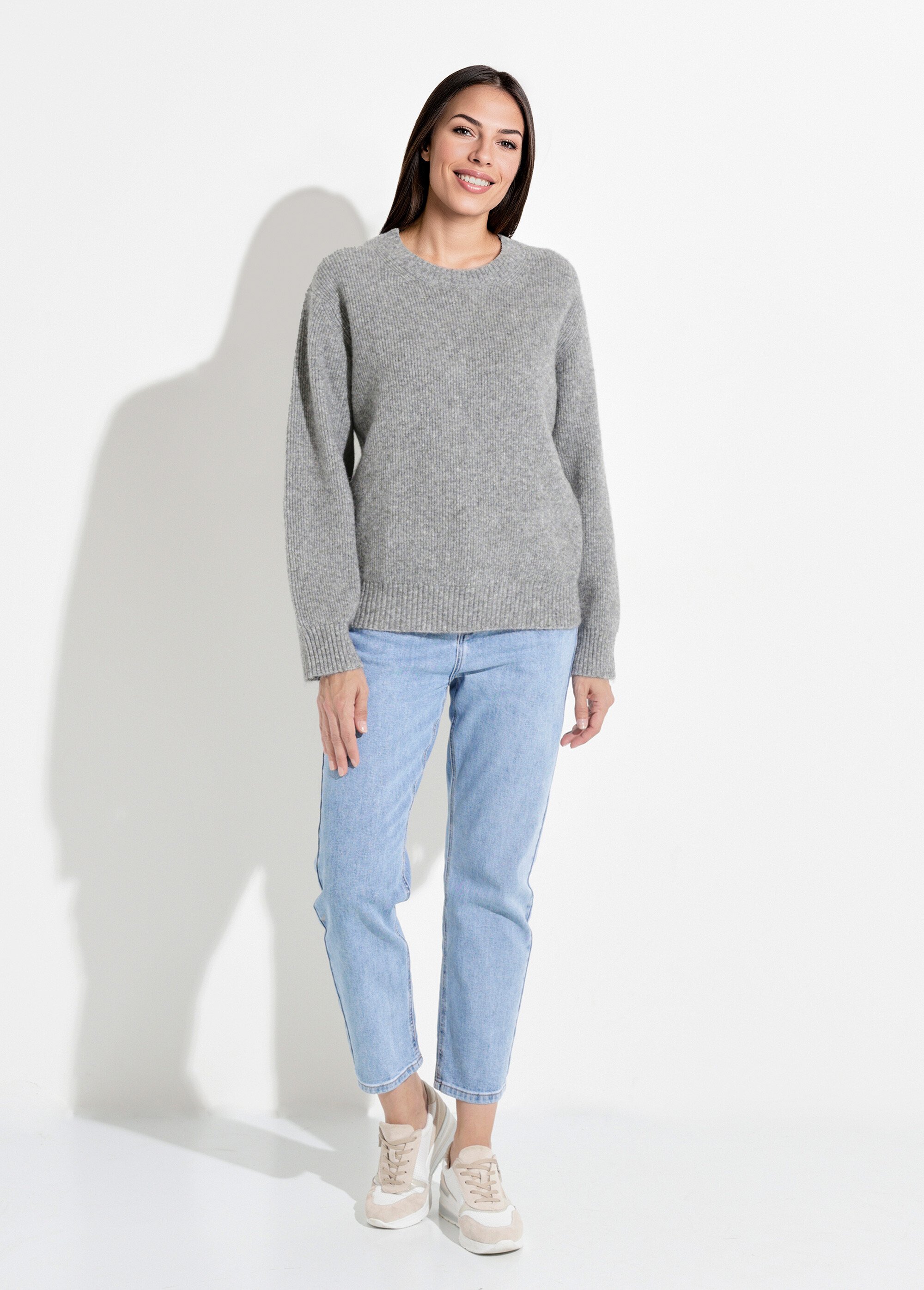 Pull chaud côtelé avec laine et fibres recyclées Femme Gris PETULA SF1