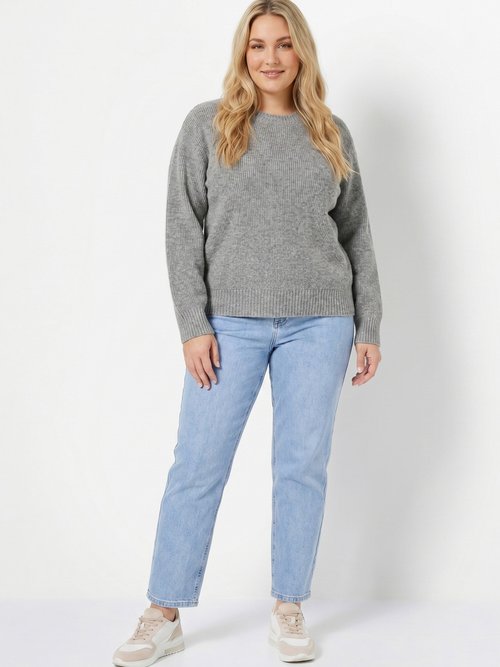 Pull chaud côtelé avec laine et fibres recyclées Femme Grande Taille Gris PETULA SI1