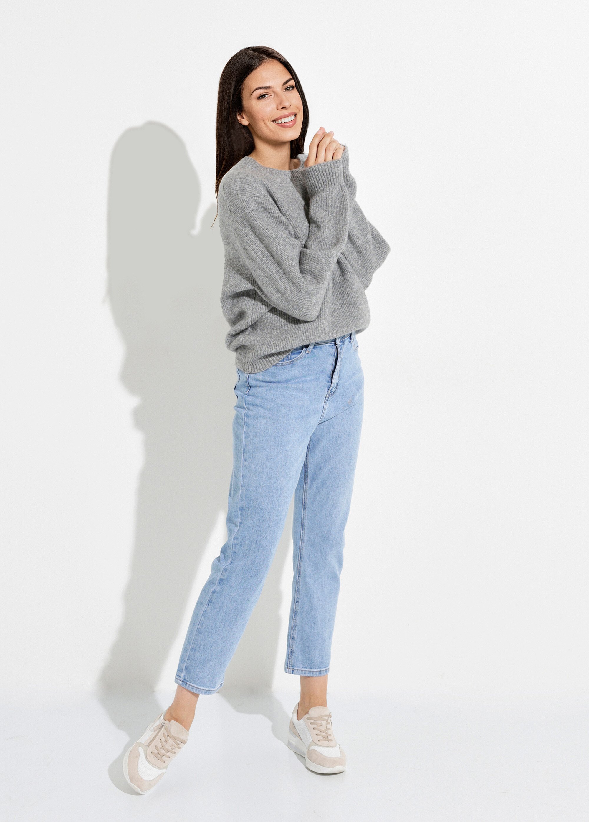Pull chaud côtelé avec laine et fibres recyclées Femme Gris PETULA SI1