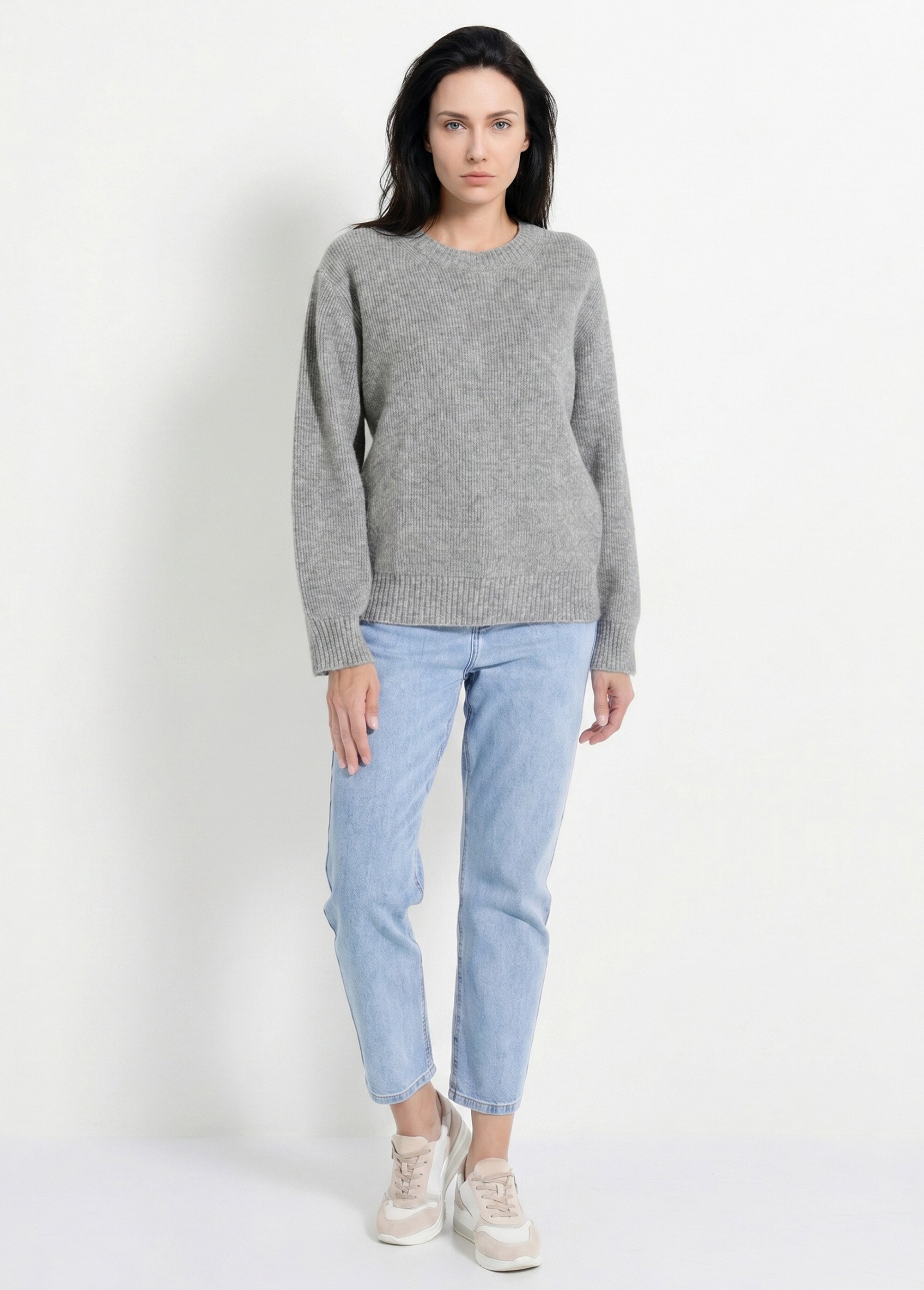 Pull chaud côtelé avec laine et fibres recyclées Femme Gris PETULA SI1