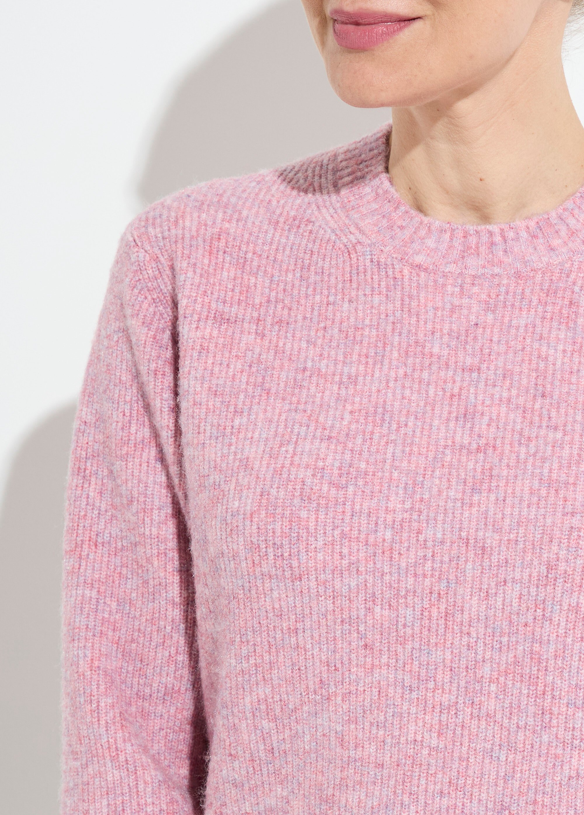 Pull chaud côtelé avec laine et fibres recyclées Femme Rose PETULA DE1