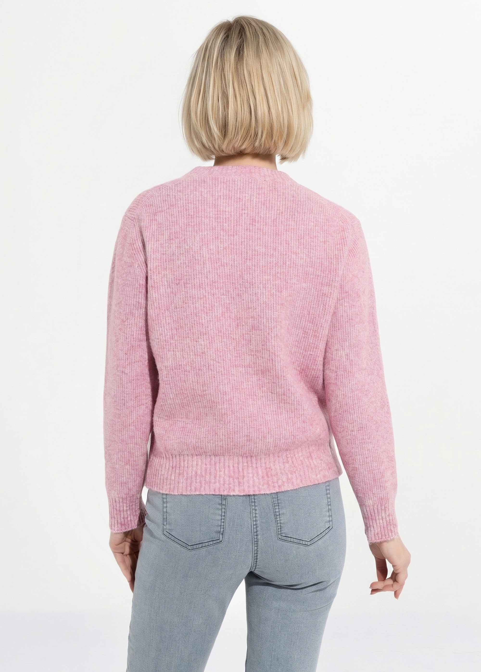 Pull chaud côtelé avec laine et fibres recyclées Femme Rose PETULA DO1