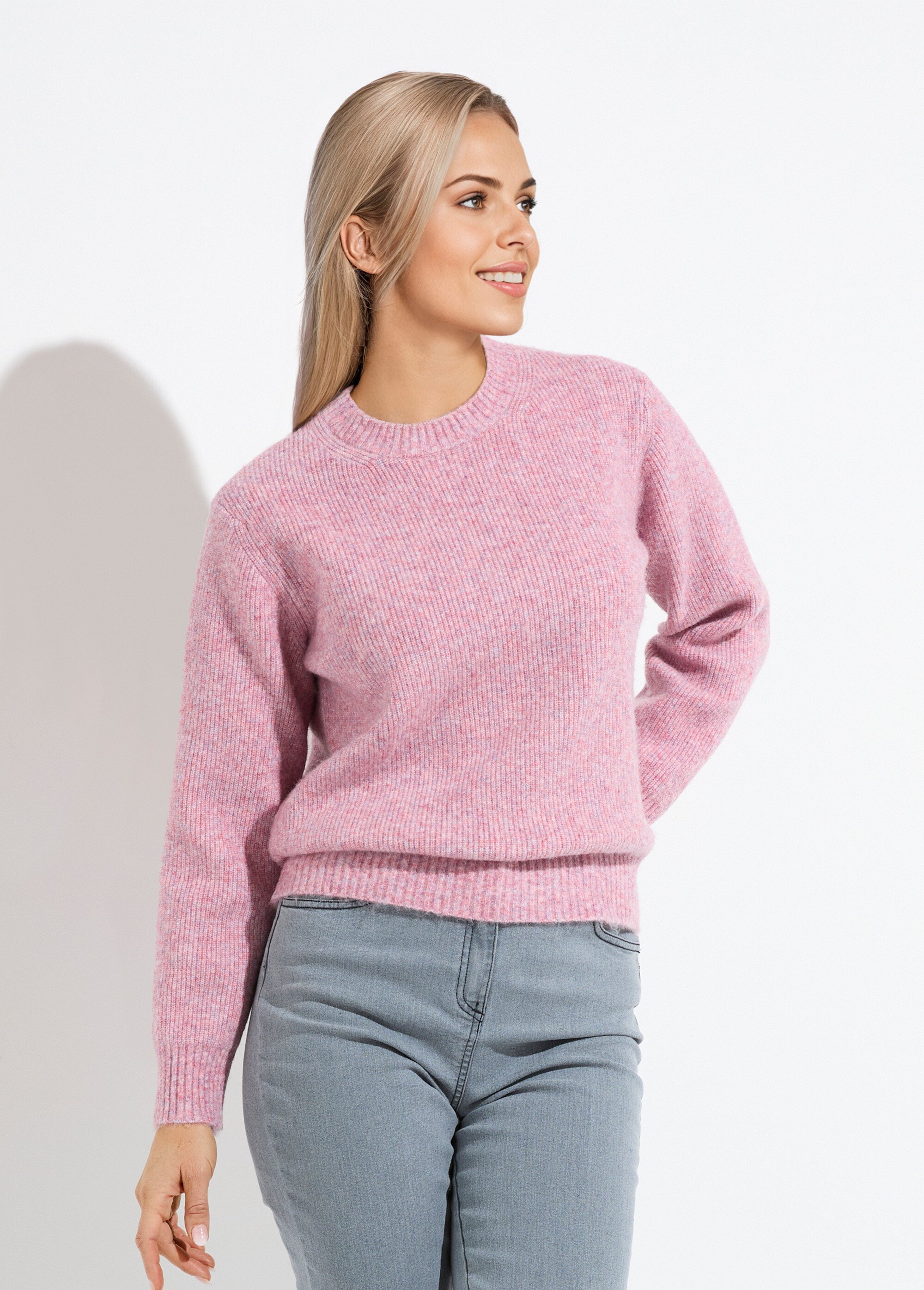 Pull chaud côtelé avec laine et fibres recyclées Femme Rose PETULA FA1
