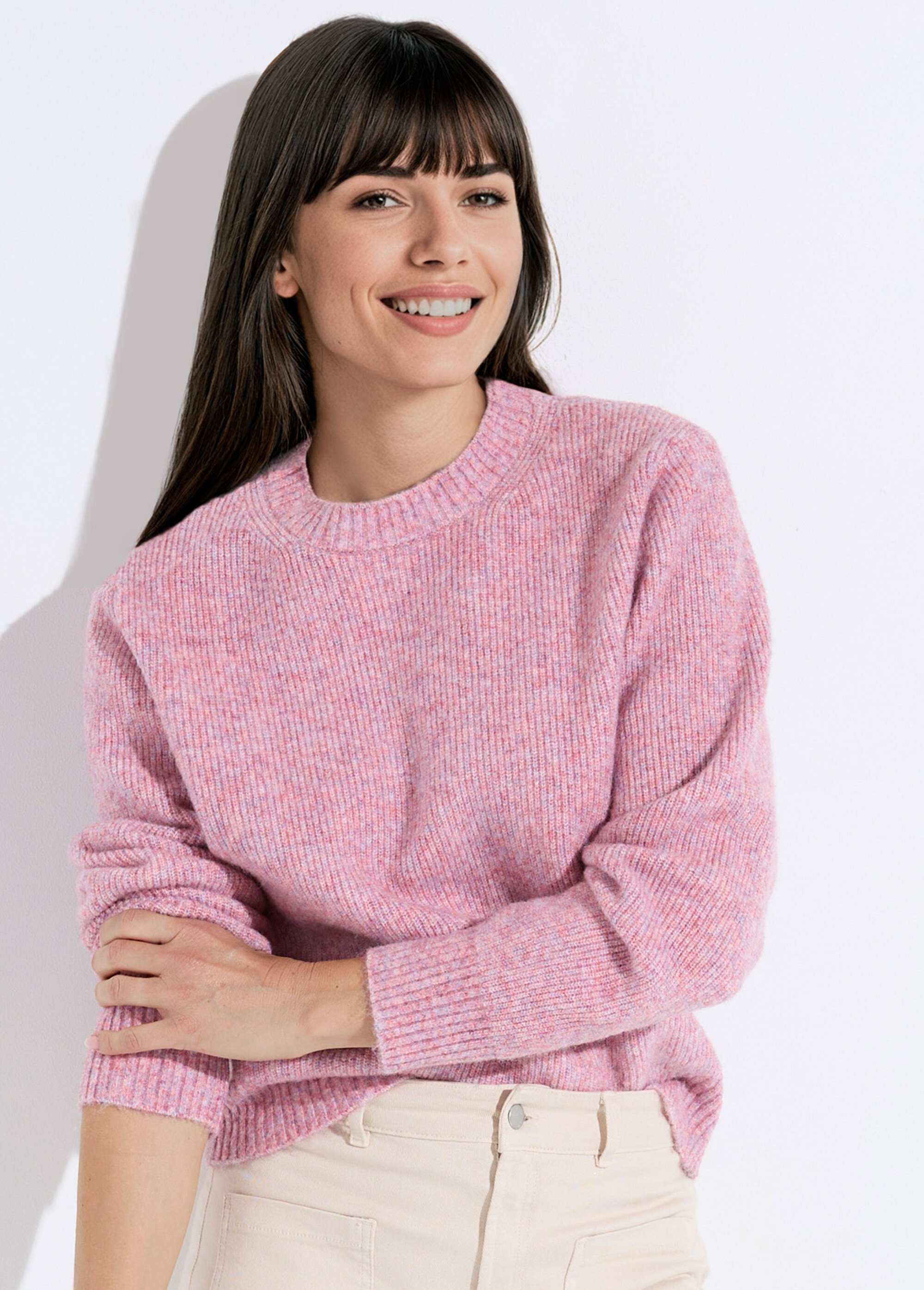 Pull chaud côtelé avec laine et fibres recyclées Femme Rose PETULA MV1