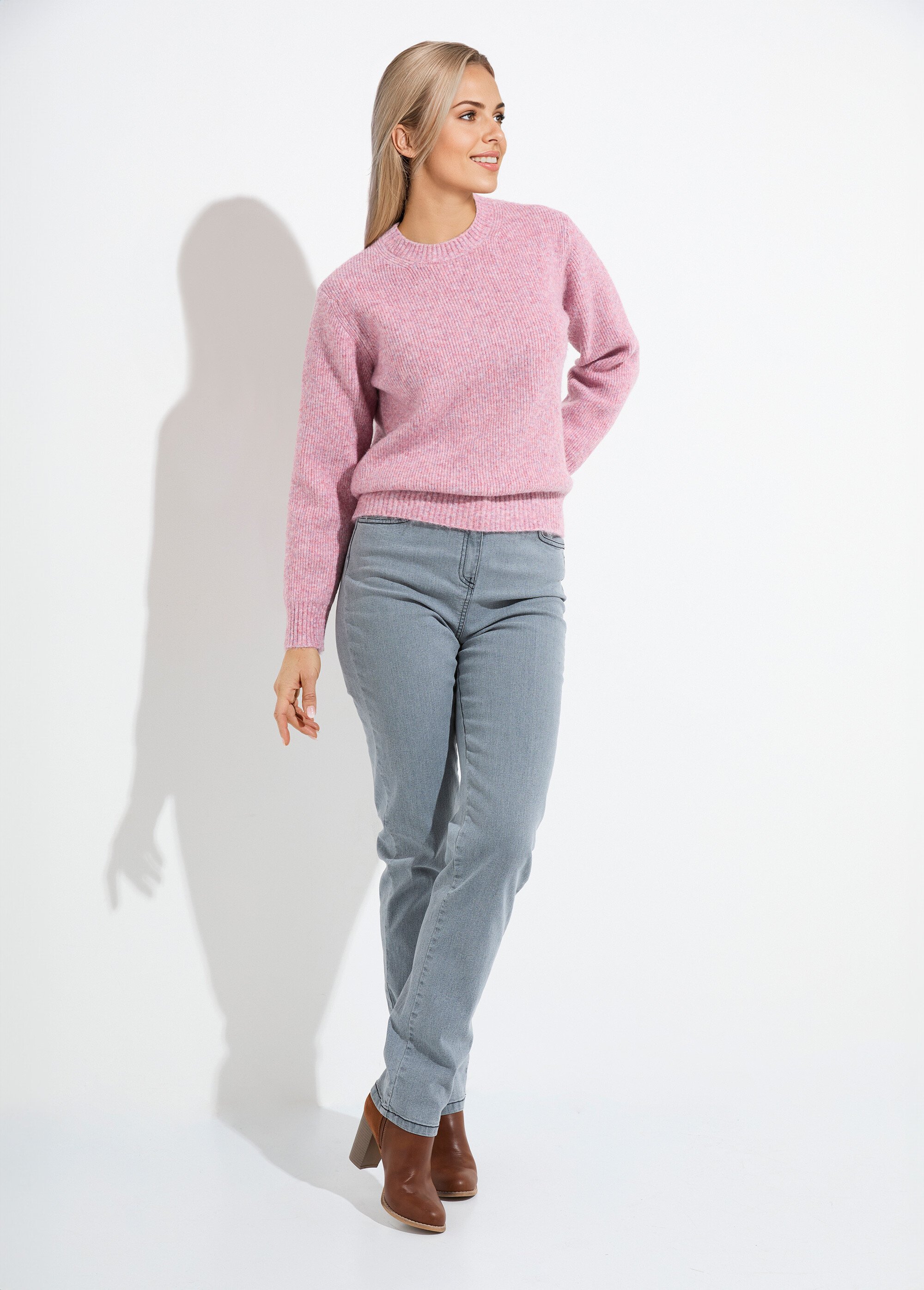 Pull chaud côtelé avec laine et fibres recyclées Femme Rose PETULA SF1
