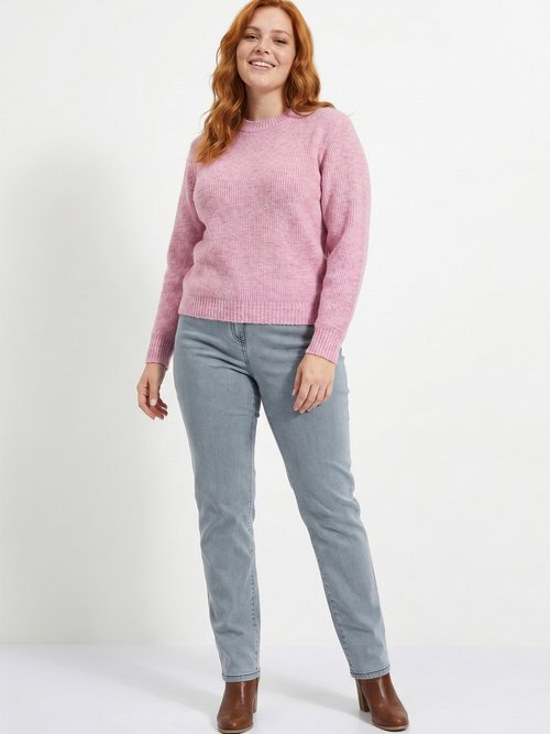 Pull chaud côtelé avec laine et fibres recyclées Femme Grande Taille Rose PETULA SI1