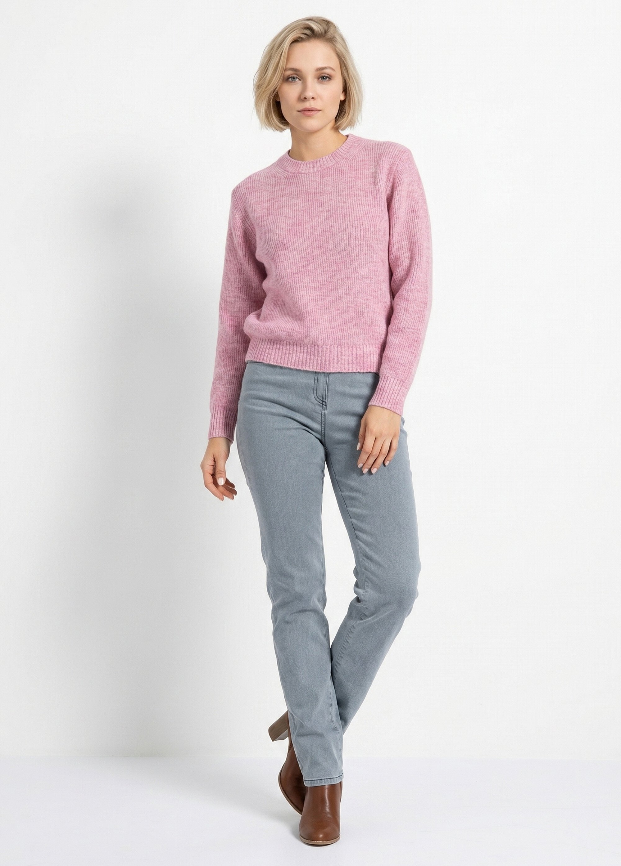 Pull chaud côtelé avec laine et fibres recyclées Femme Rose PETULA SI1