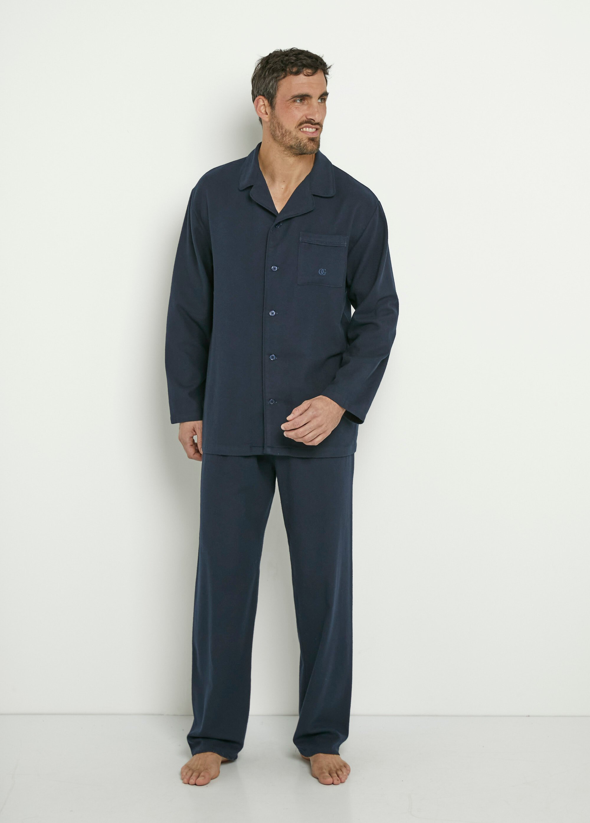 Pyjama flanelle boutonné col tailleur