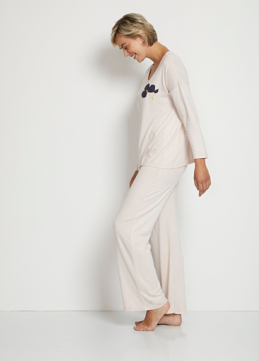 Pyjama uni manches longues maille douce Femme Rose STORM DR1