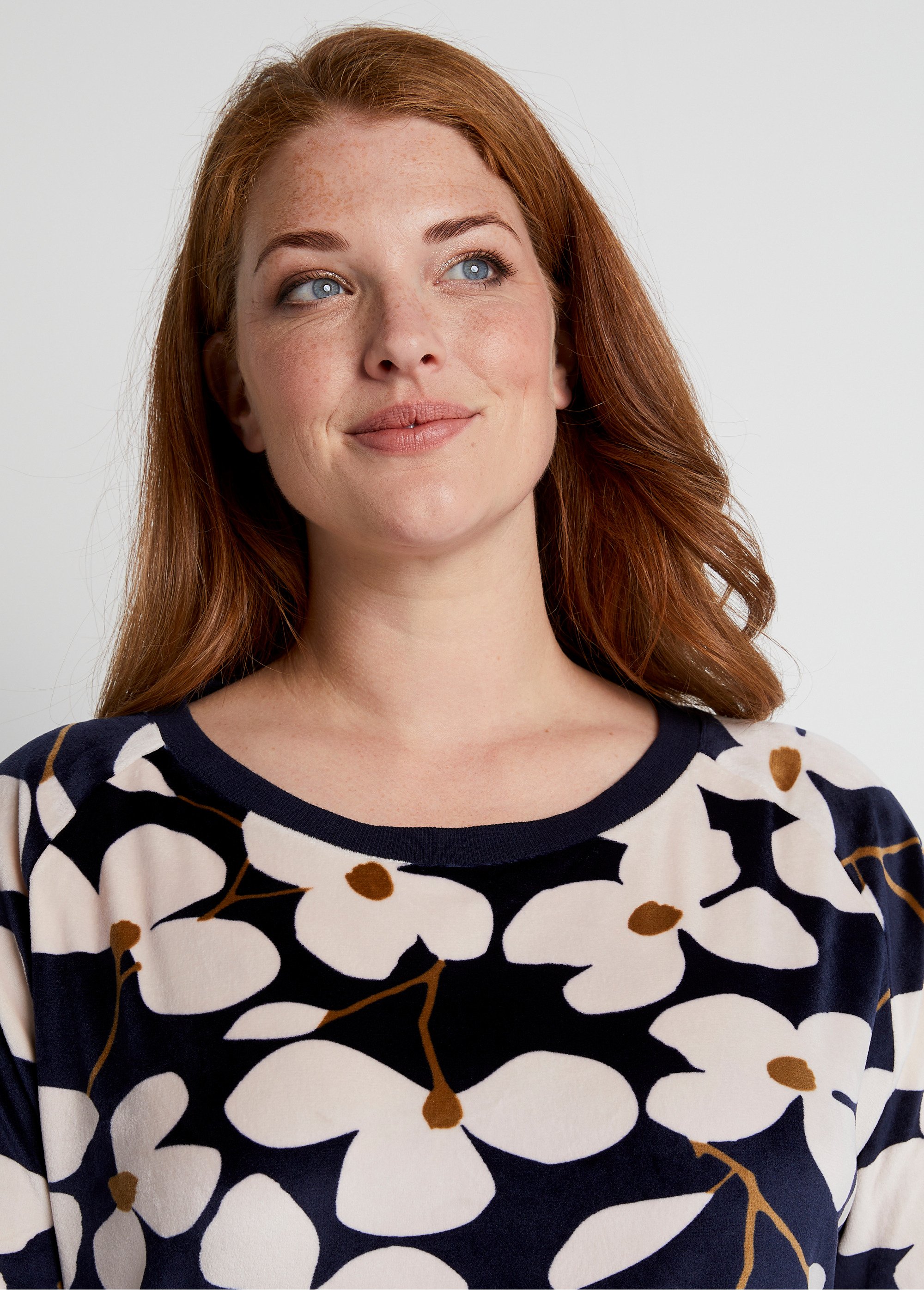 Pyjama velours haut imprimé bas uni