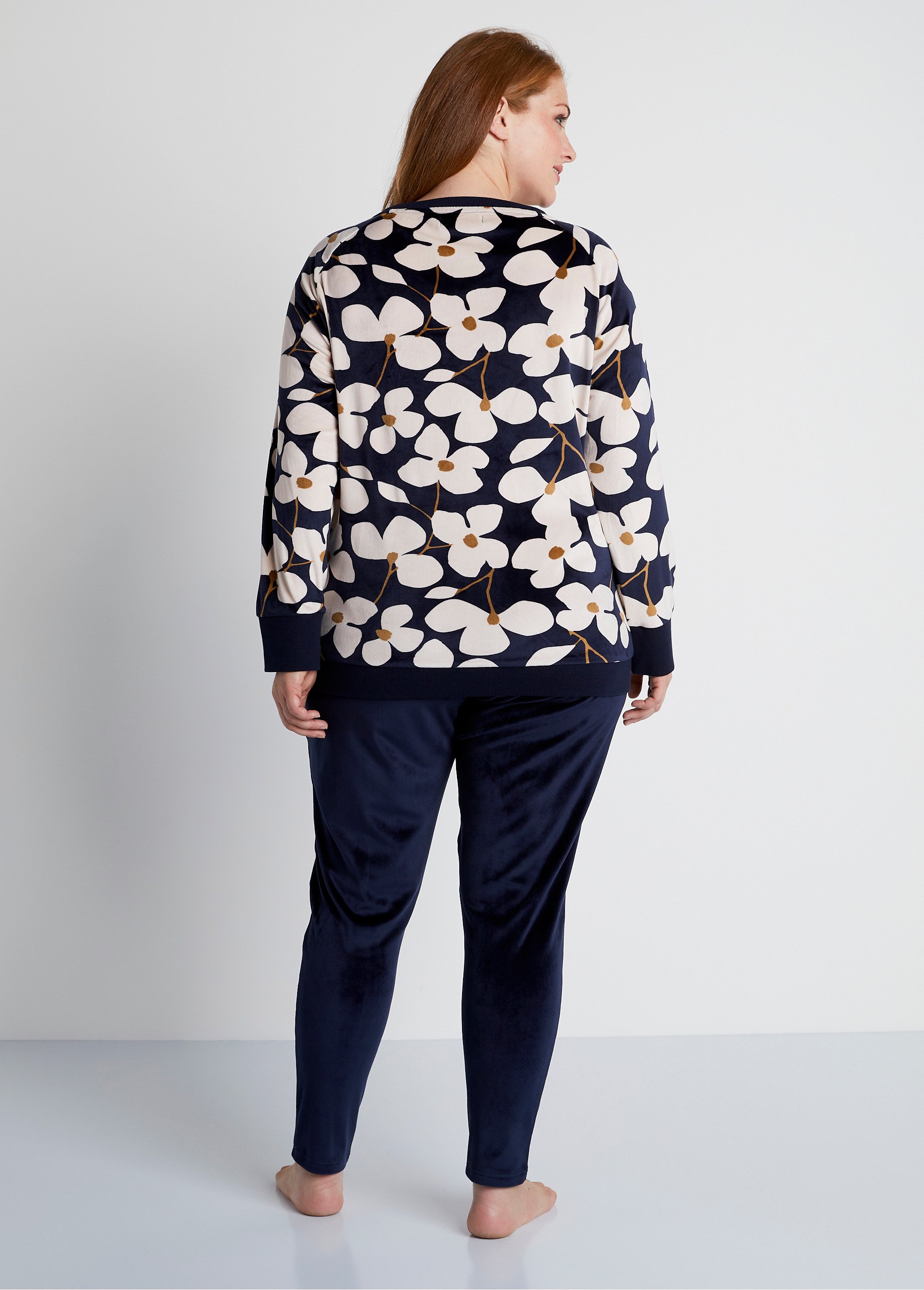 Pyjama velours haut imprimé bas uni