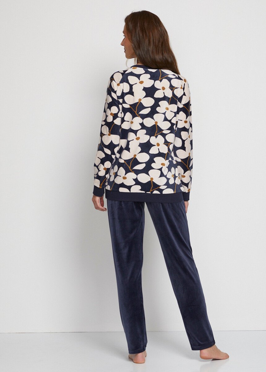 Pyjama velours haut imprimé bas uni