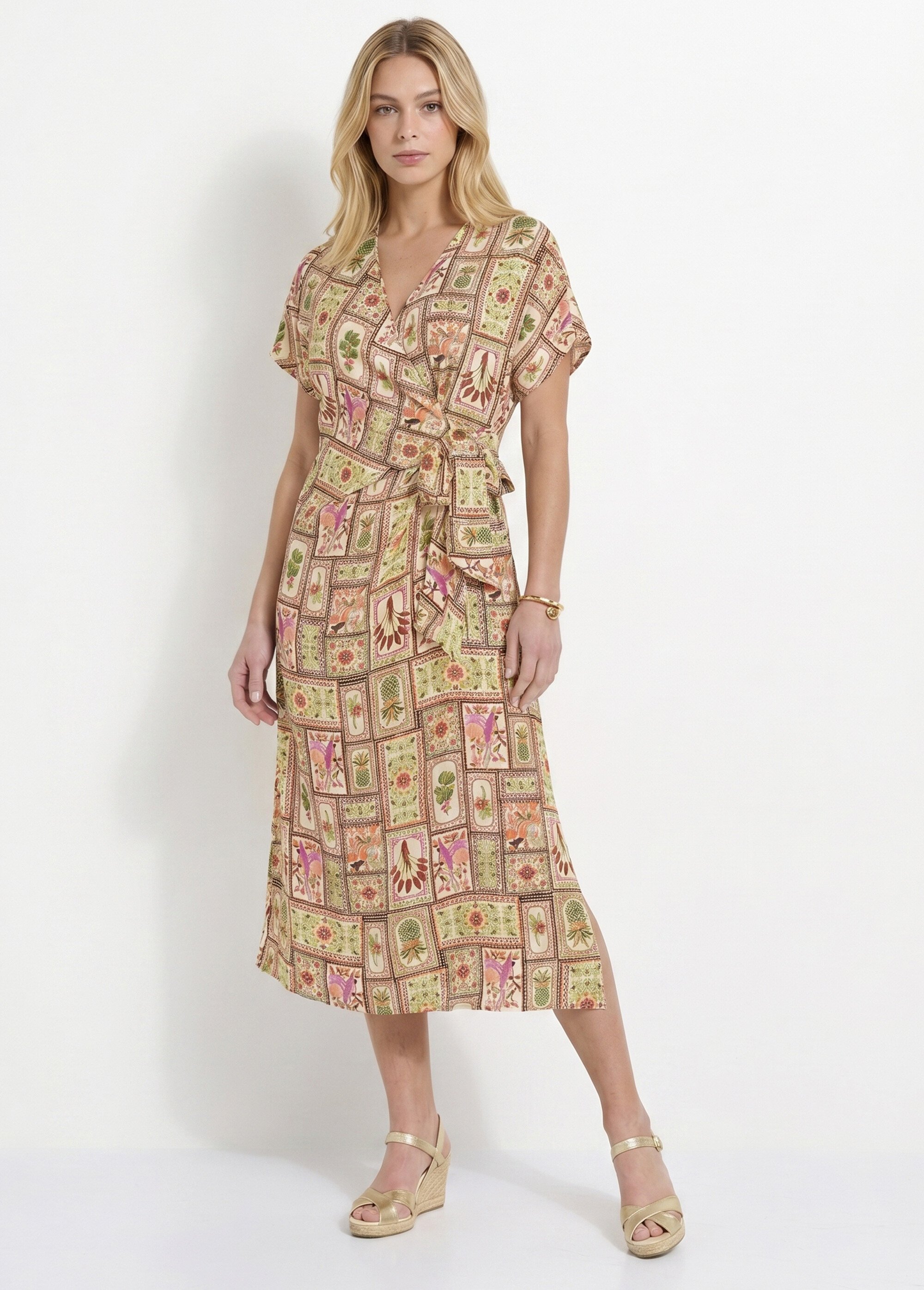 Robe longue imprimée décolleté cache-cœur Femme Vert ANG-MITCHY FA1