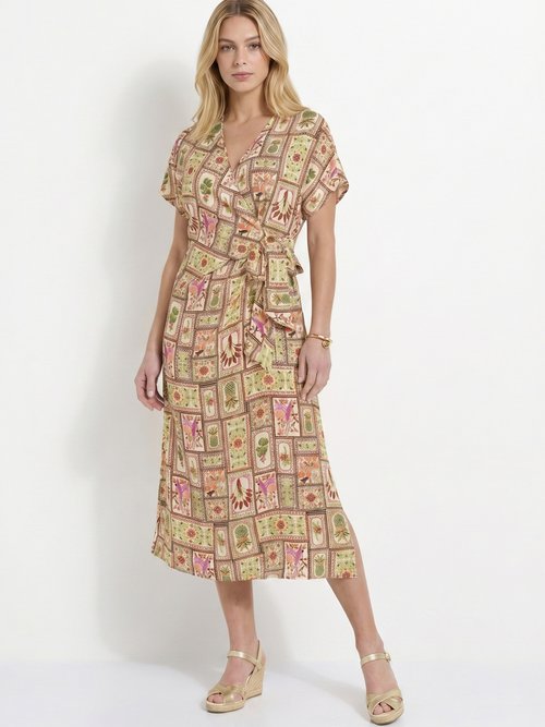 Robe longue imprimée décolleté cache-cœur Femme Vert ANG-MITCHY FA1