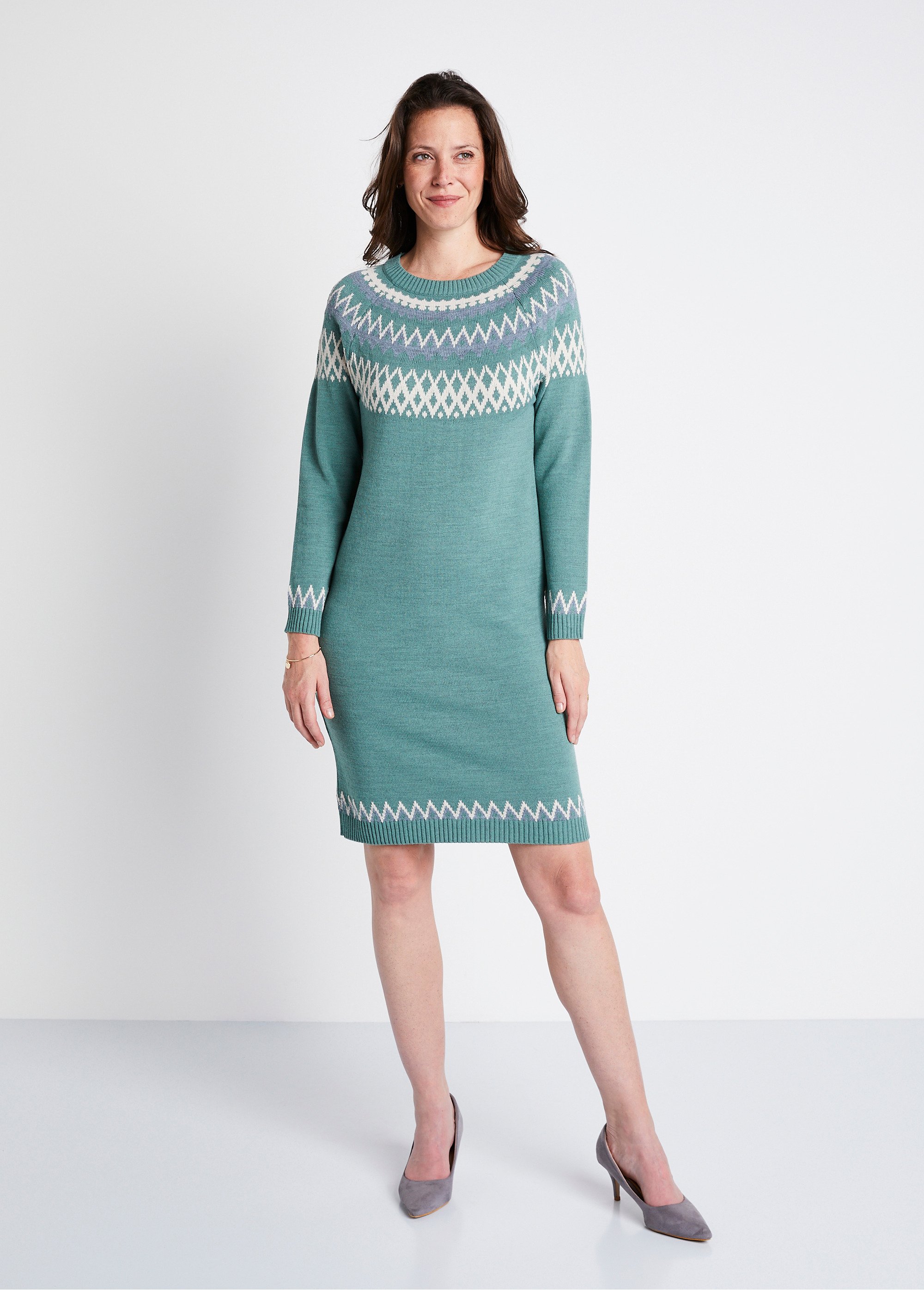 Robe pull courte jacquard soleil