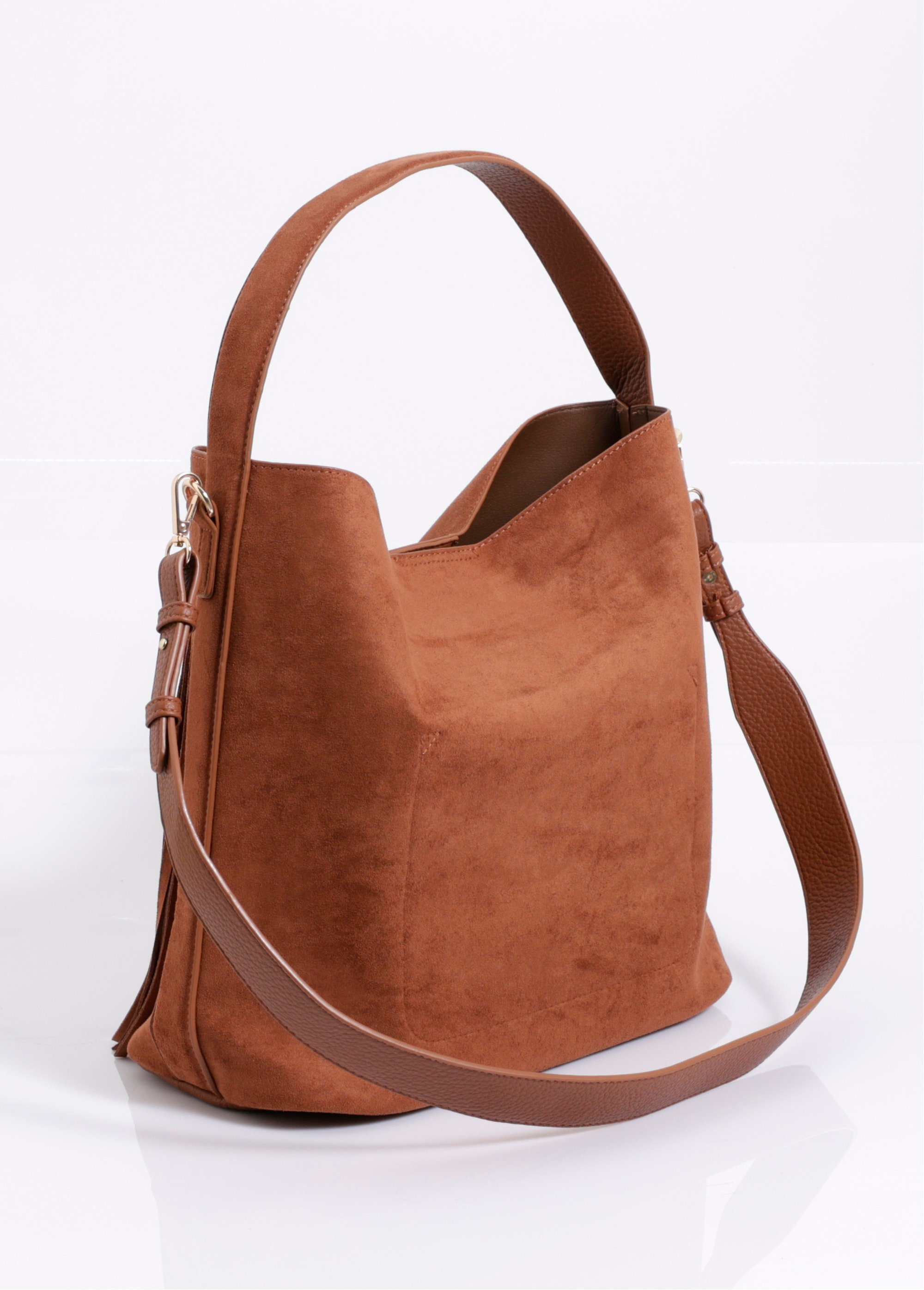 Sac bohème en suédine avec franges Femme Marron MIM25867 DO1