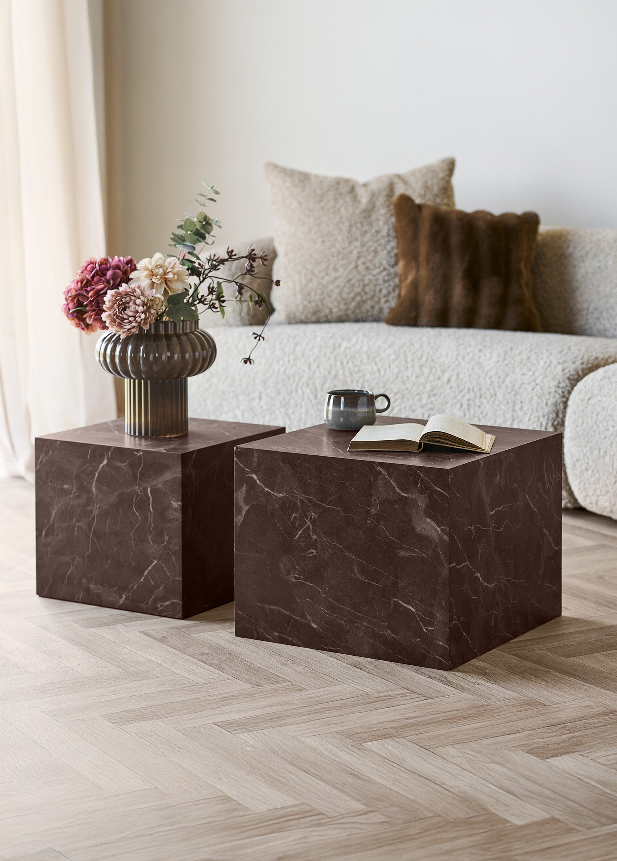 Set tables basses carrées, aspect marbre MARRON HN-2102065 SI1
