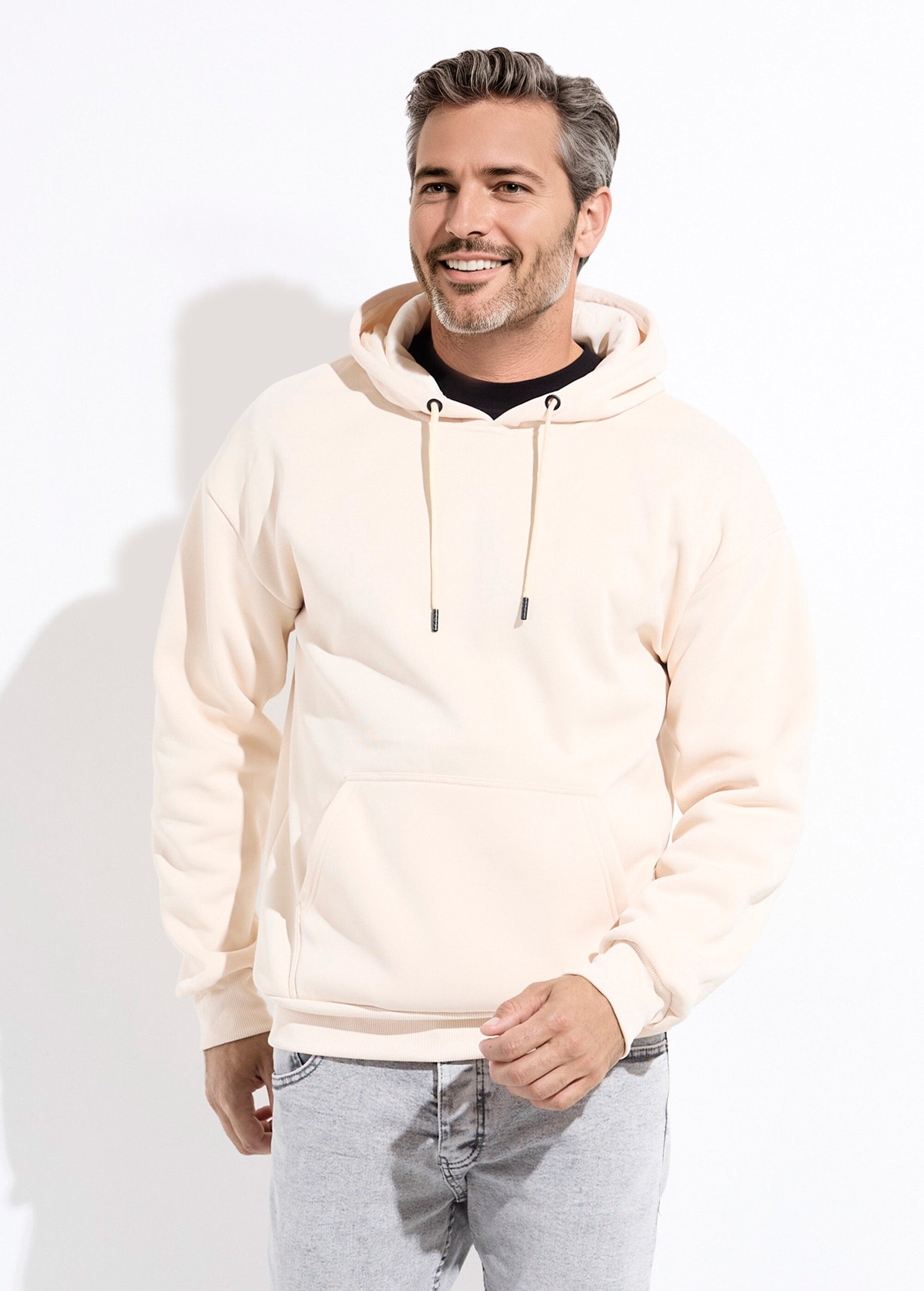 Sweat tendance capuche, poche kangourou Beige MENAH5175MIX FA1