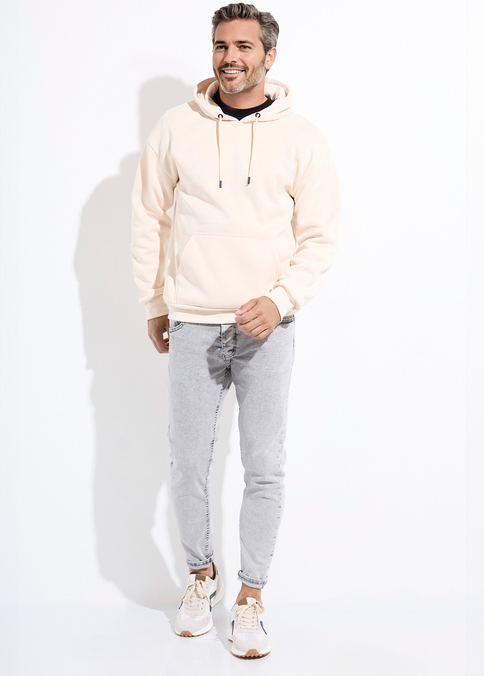 Sweat tendance capuche, poche kangourou Beige MENAH5175MIX SF1