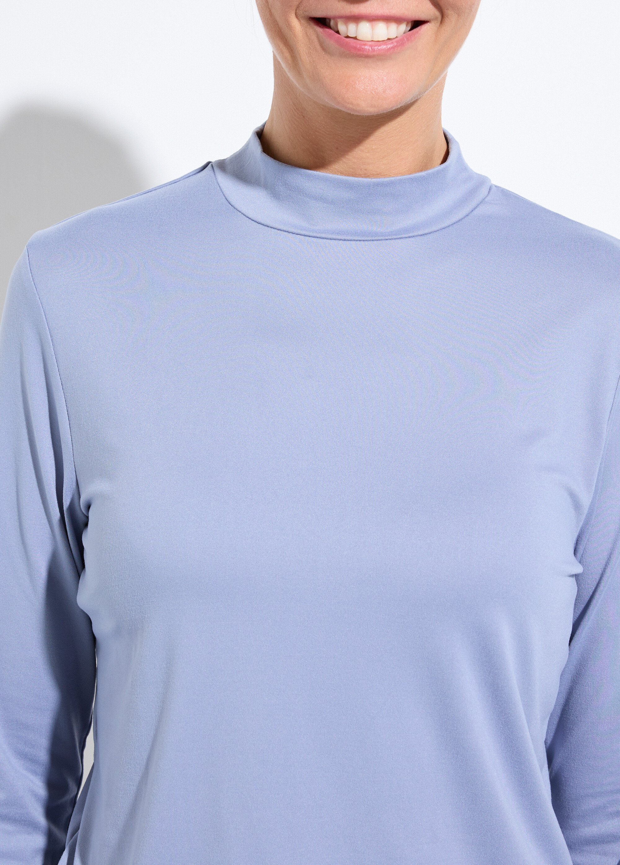 T-shirt doux col montant manches longues Femme Bleu CIDALIA DE1