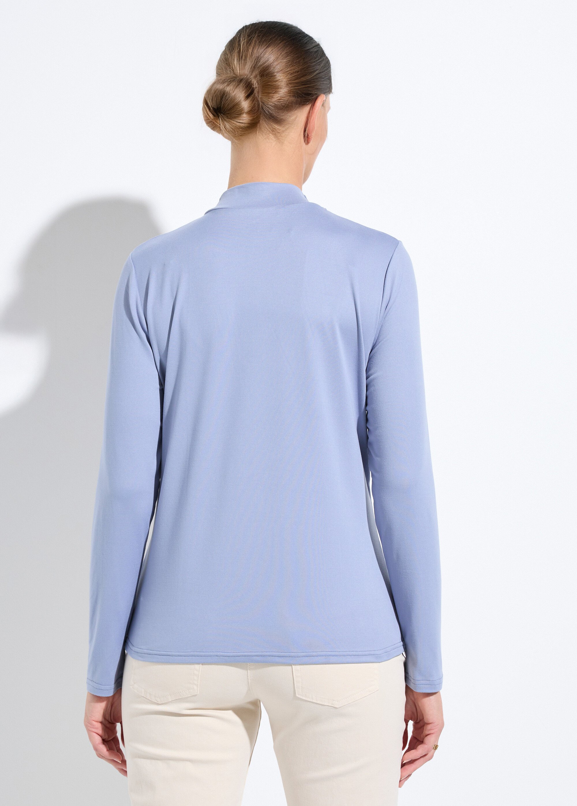 T-shirt doux col montant manches longues Femme Bleu CIDALIA DO1