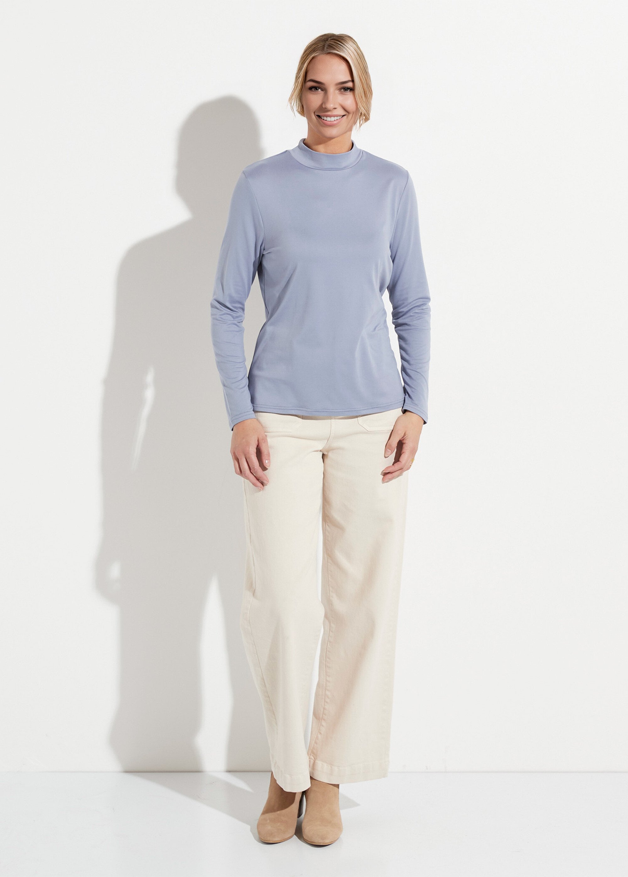 T-shirt doux col montant manches longues Femme Bleu CIDALIA SF1