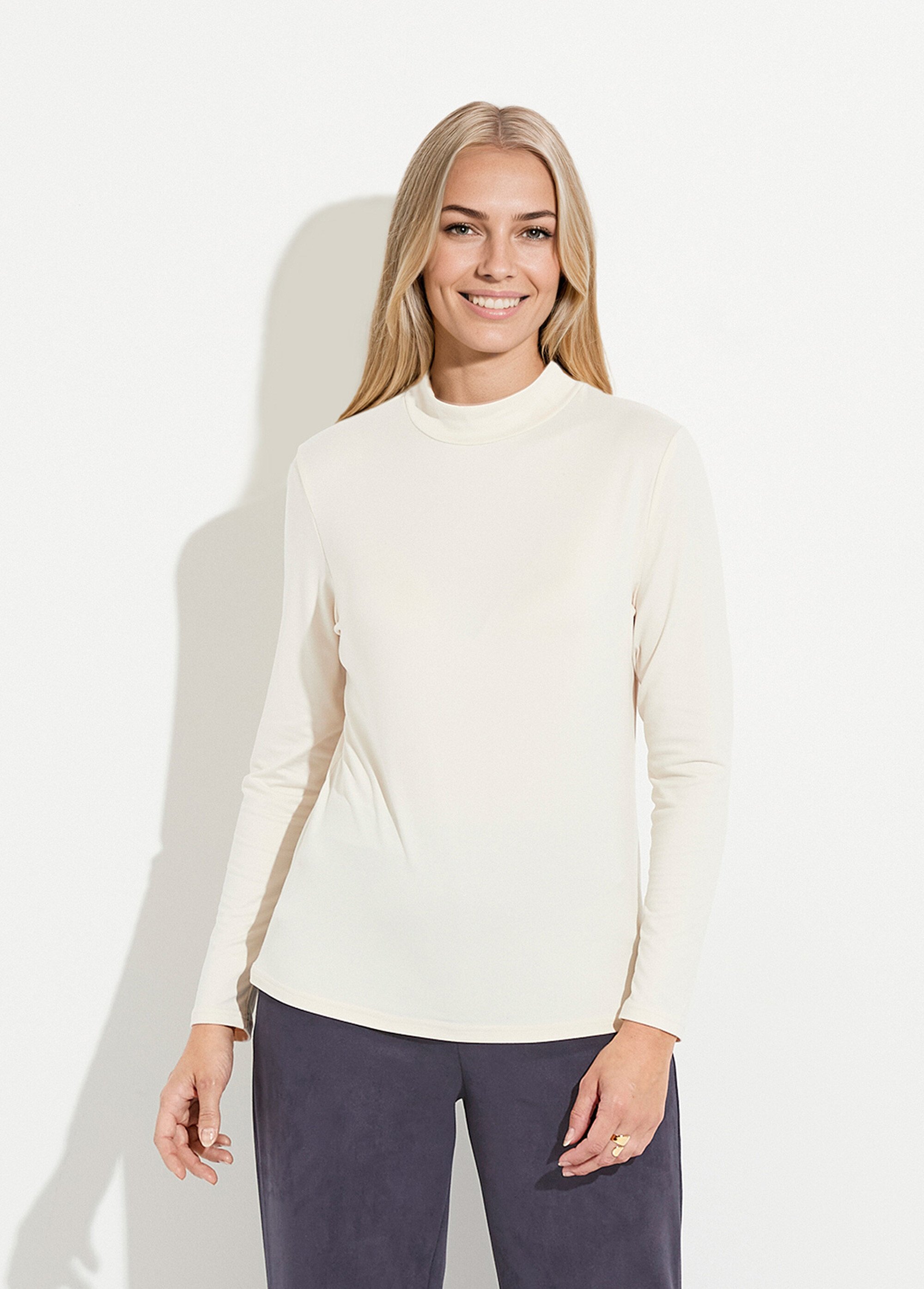 T-shirt doux col montant manches longues Femme Beige CIDALIA FA1
