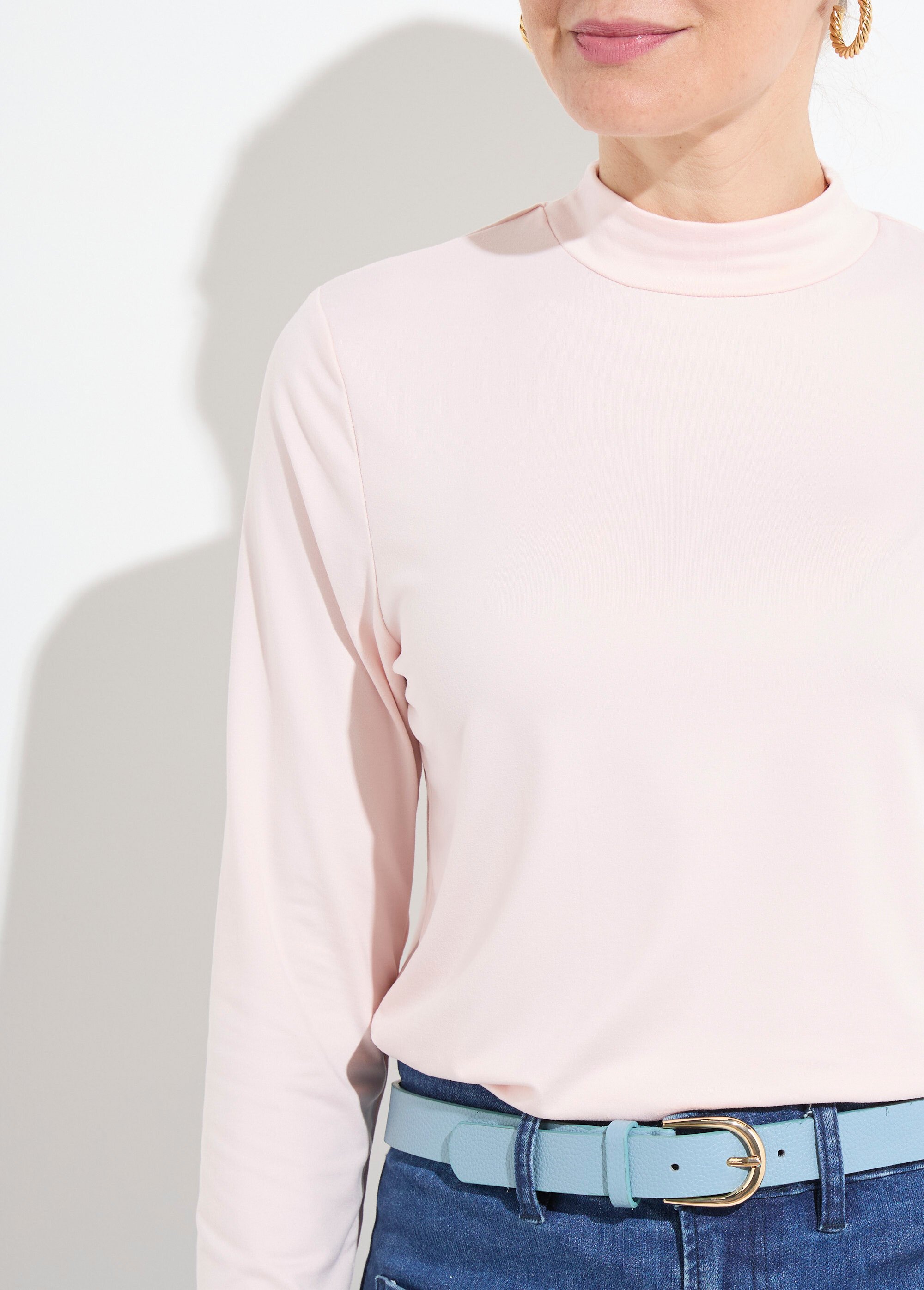 T-shirt doux col montant manches longues Femme Rose CIDALIA DE1