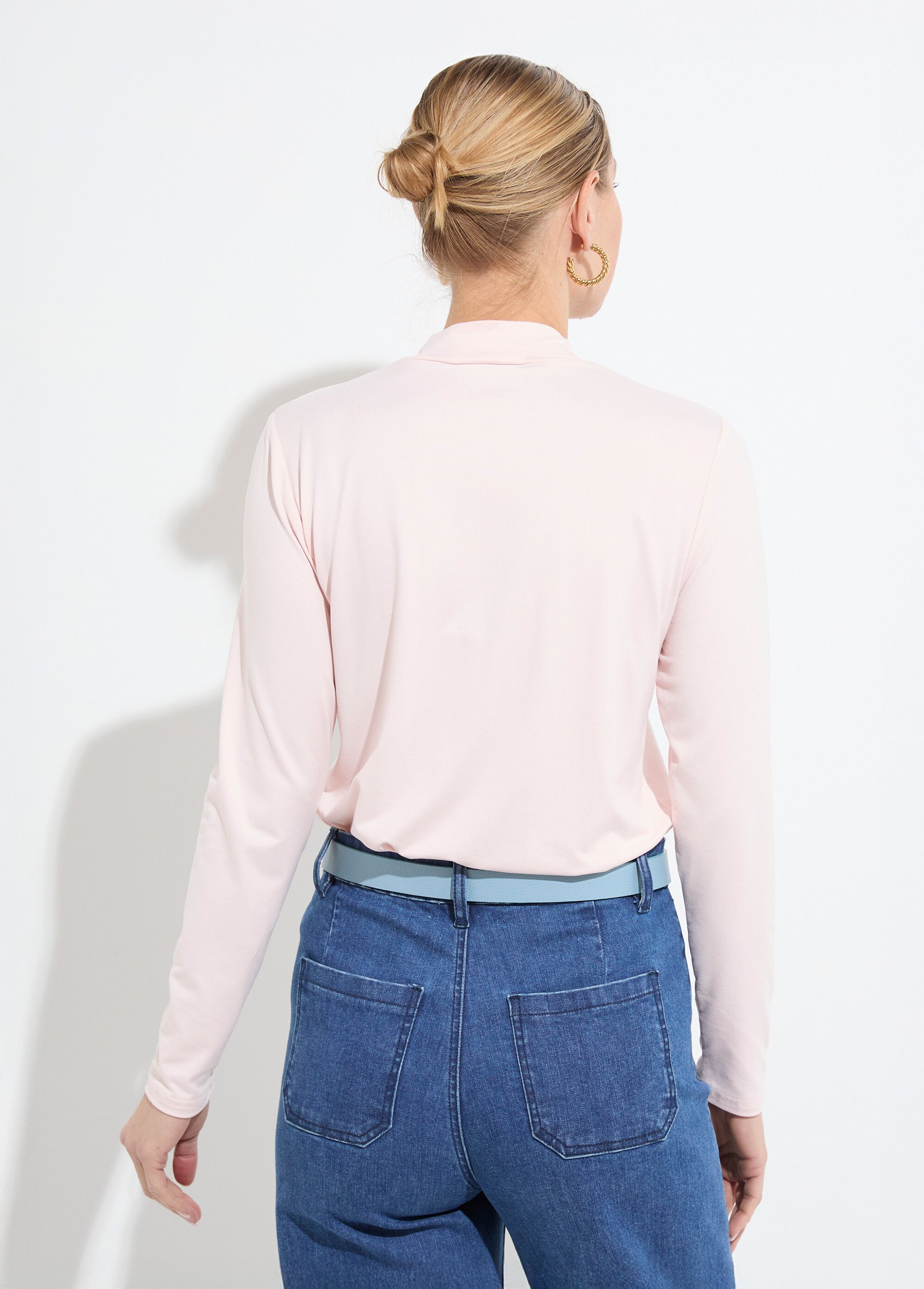 T-shirt doux col montant manches longues Femme Rose CIDALIA DO1