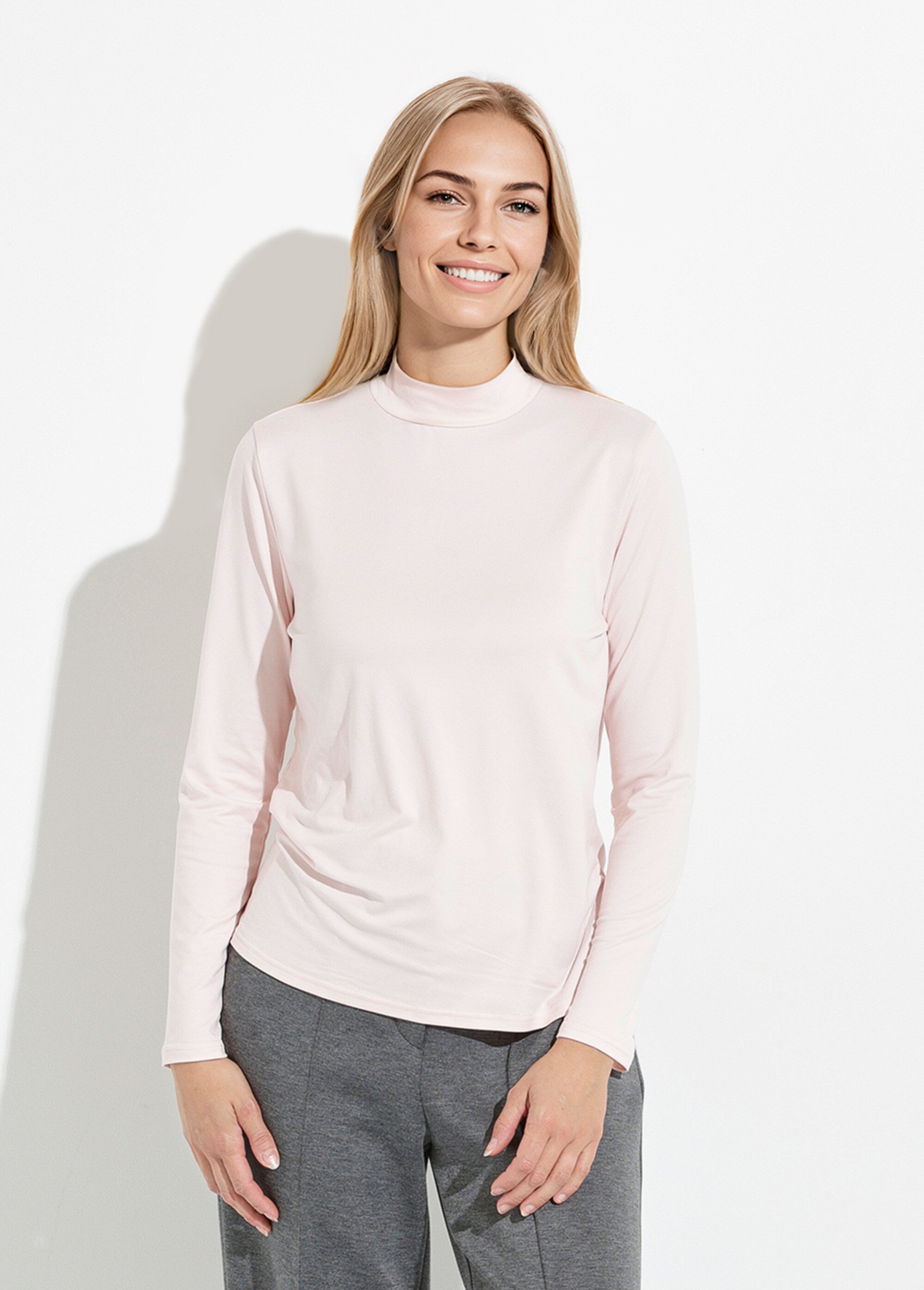 T-shirt doux col montant manches longues Femme Rose CIDALIA FA1