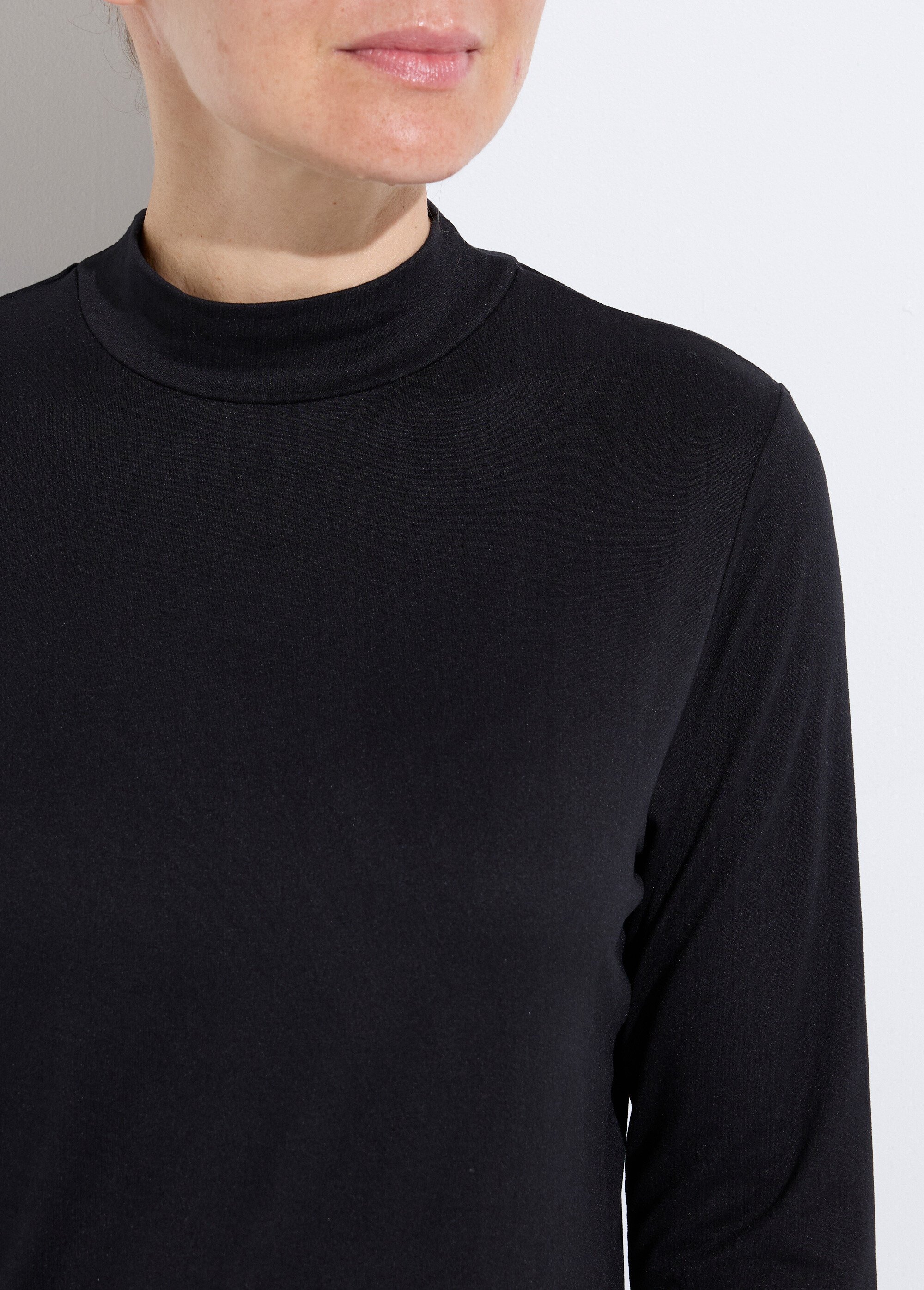 T-shirt doux col montant manches longues Femme Noir CIDALIA DE1