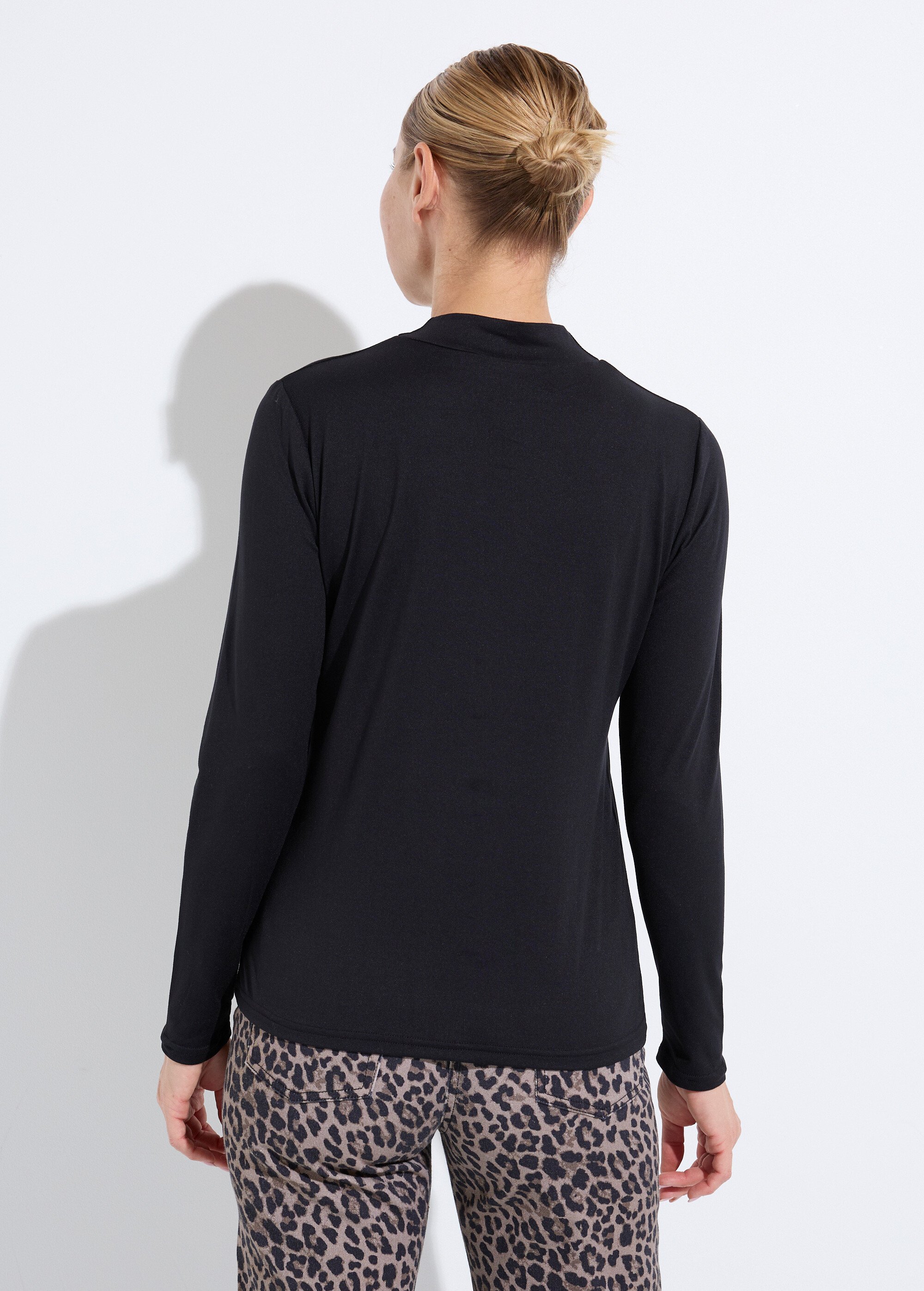 T-shirt doux col montant manches longues Femme Noir CIDALIA DO1