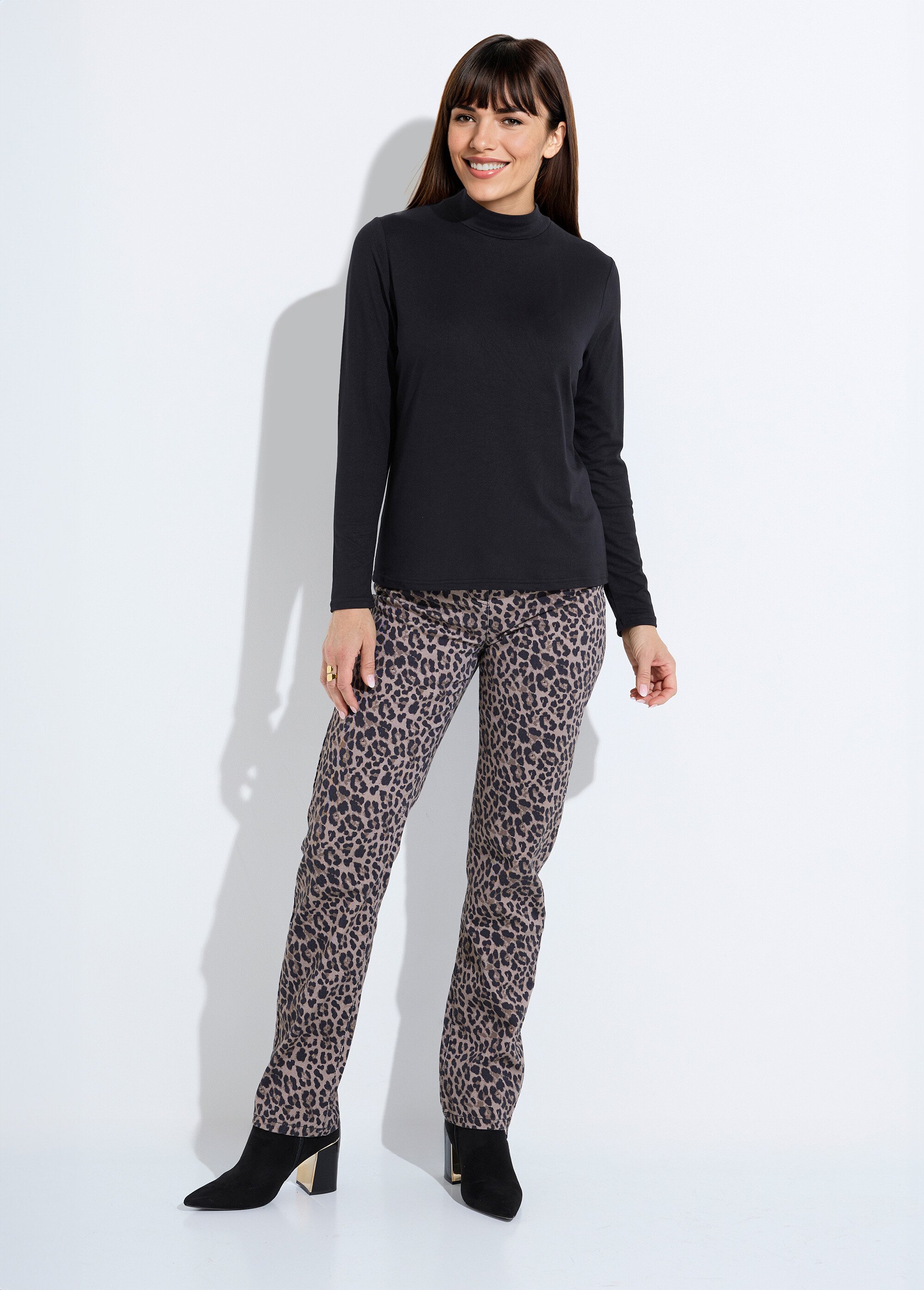 T-shirt doux col montant manches longues Femme Noir CIDALIA SF1