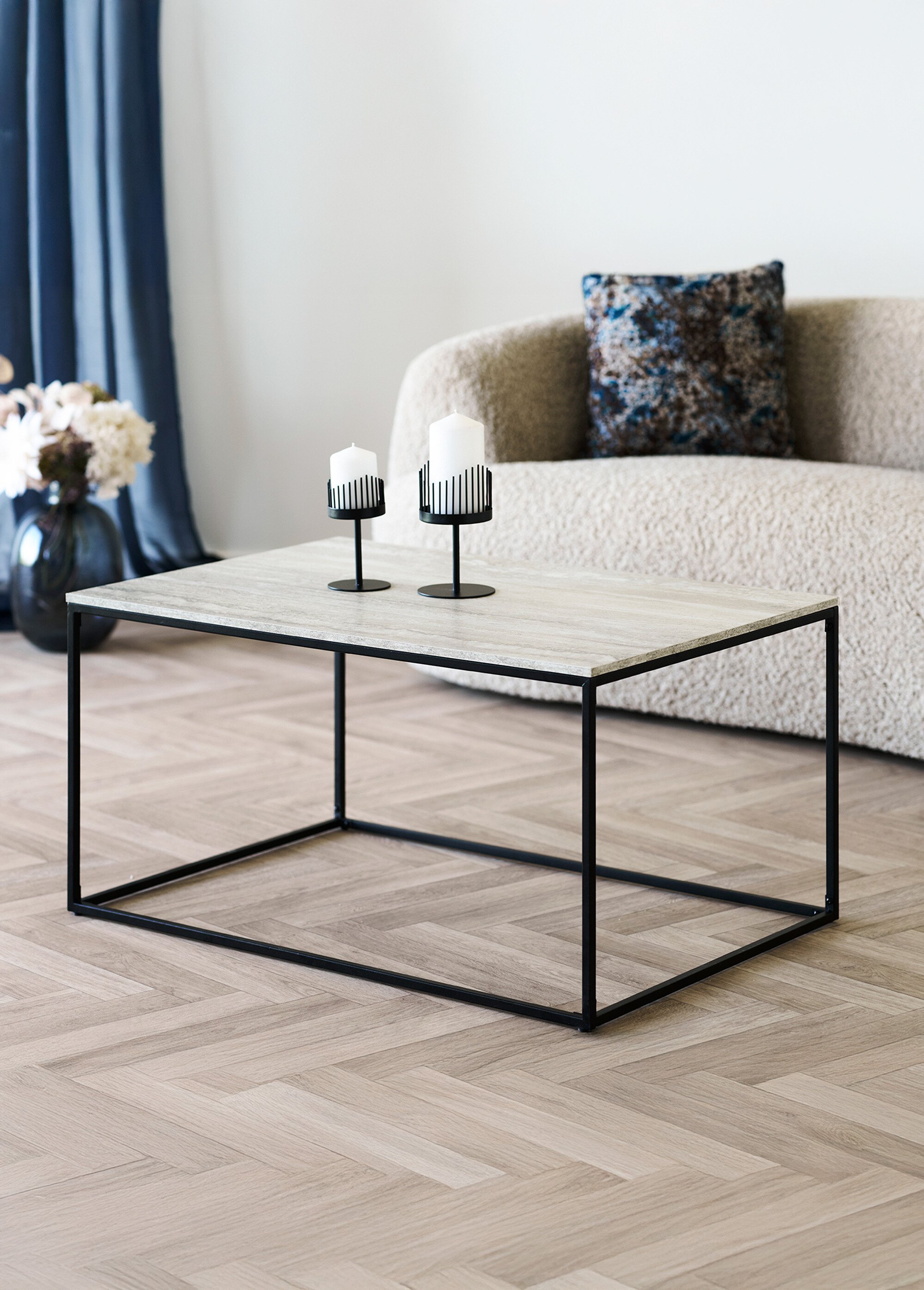 Table basse travertin, structure acier NOIR HN-2101501 SI1