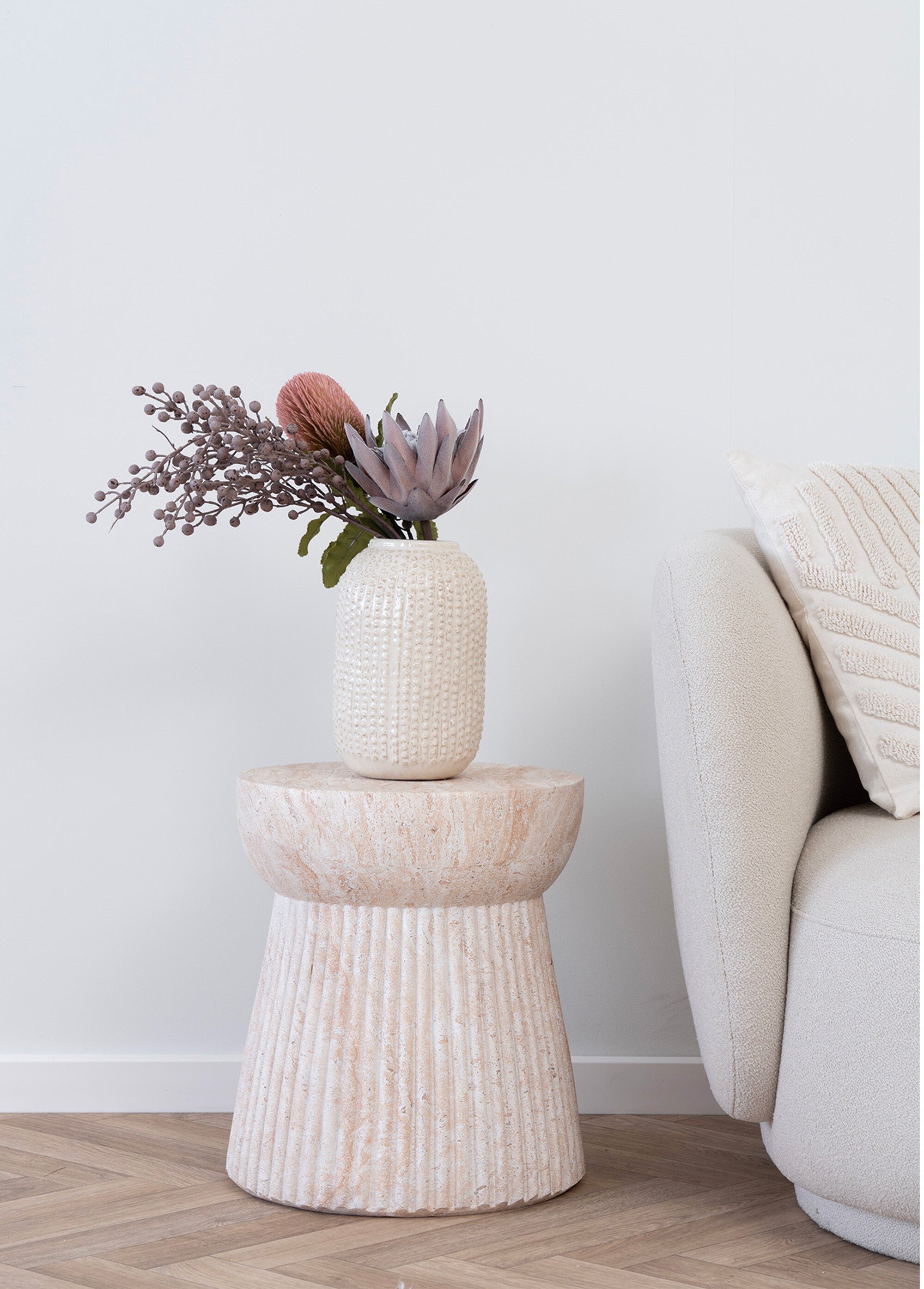 Table d'appoint aspect naturel rainuré BEIGE HN-7521006 SI2