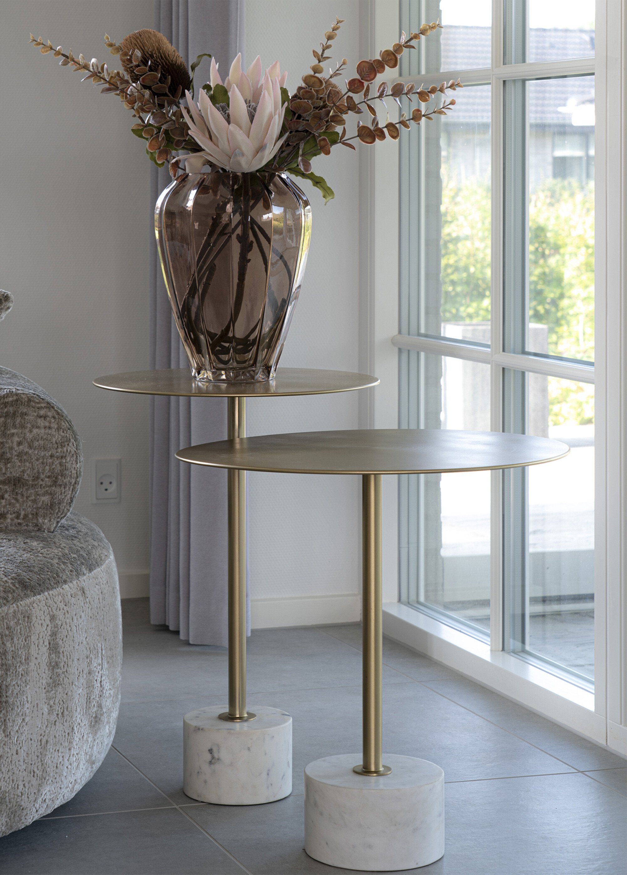 Table d'appoint basse, laiton et marbre BLANC HN-1601000 SI1