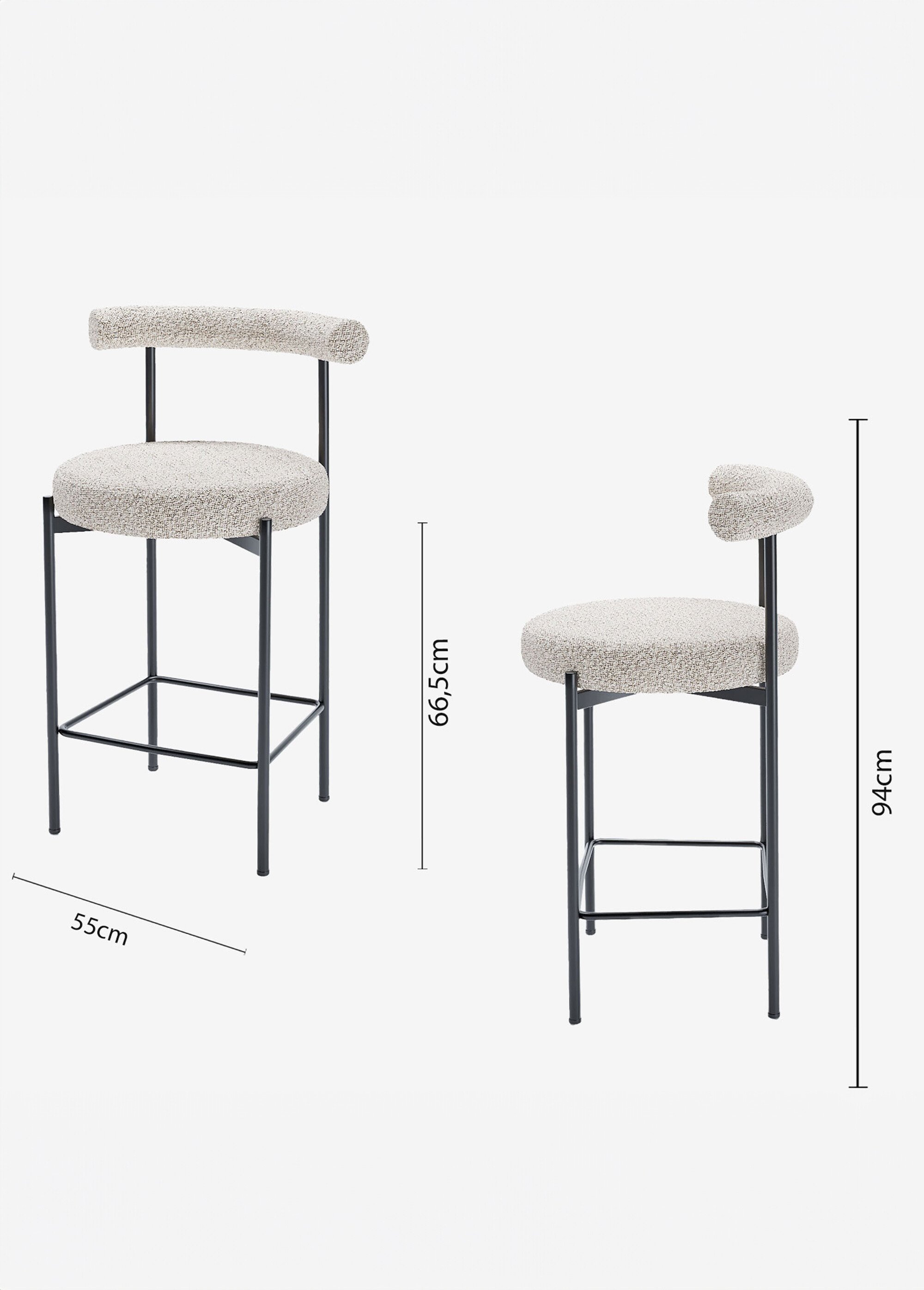 Tabourets de bar, en textile et métal GRIS POT-CHARLOTTE DE2