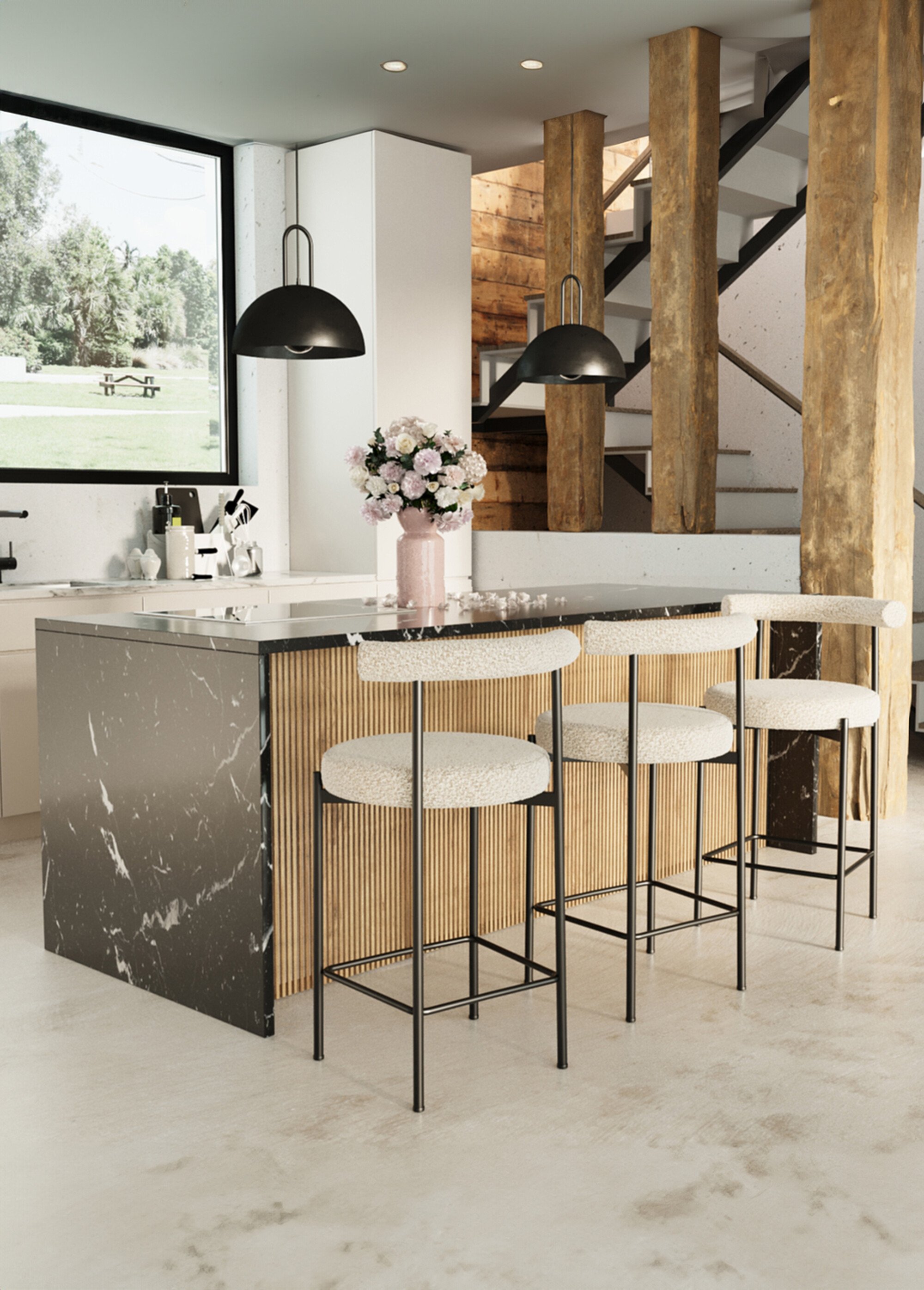 Tabourets de bar, en textile et métal GRIS POT-CHARLOTTE SF1