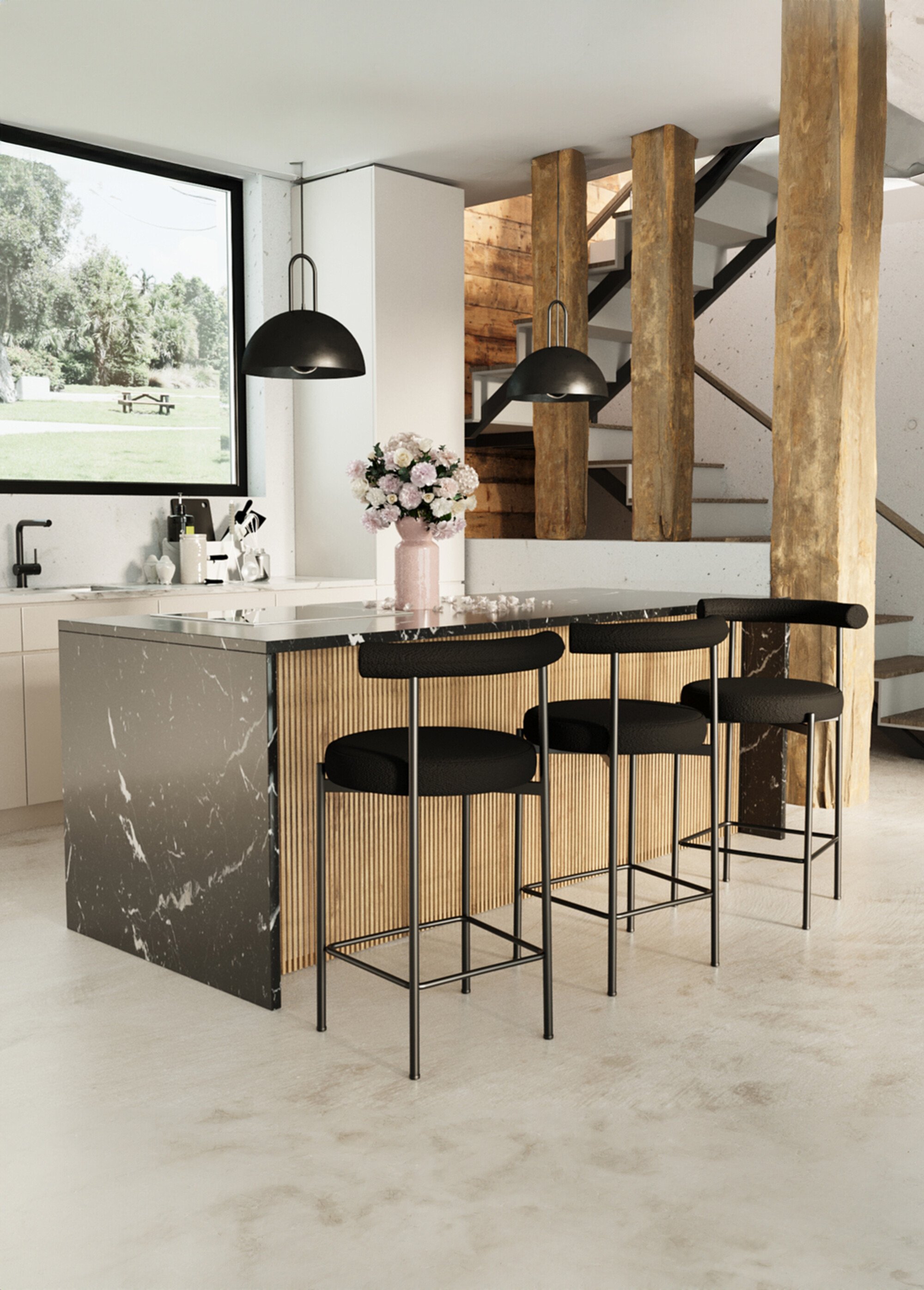 Tabourets de bar, en textile et métal GRIS POT-CHARLOTTE SF1