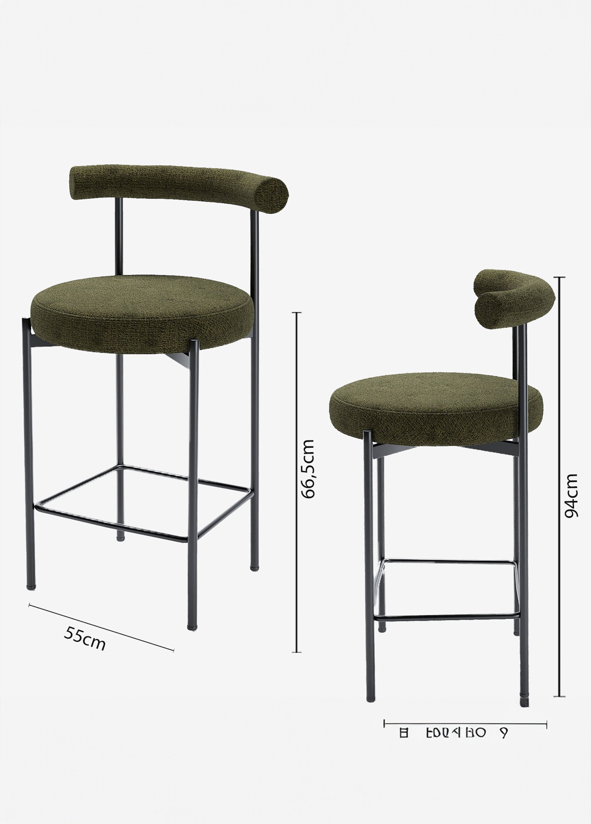 Tabourets de bar, en textile et métal VERT POT-CHARLOTTE DE2