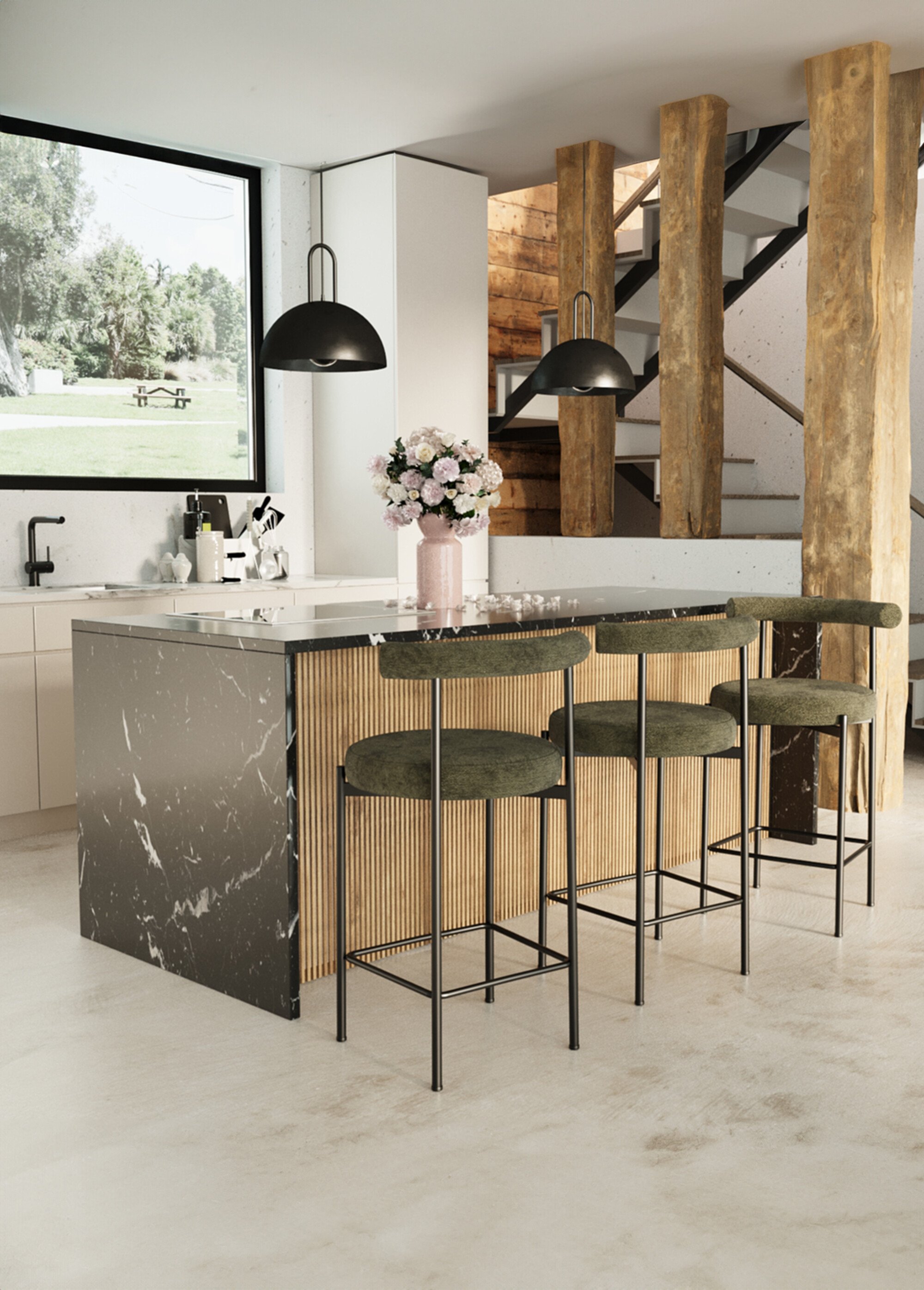 Tabourets de bar, en textile et métal VERT POT-CHARLOTTE SF1
